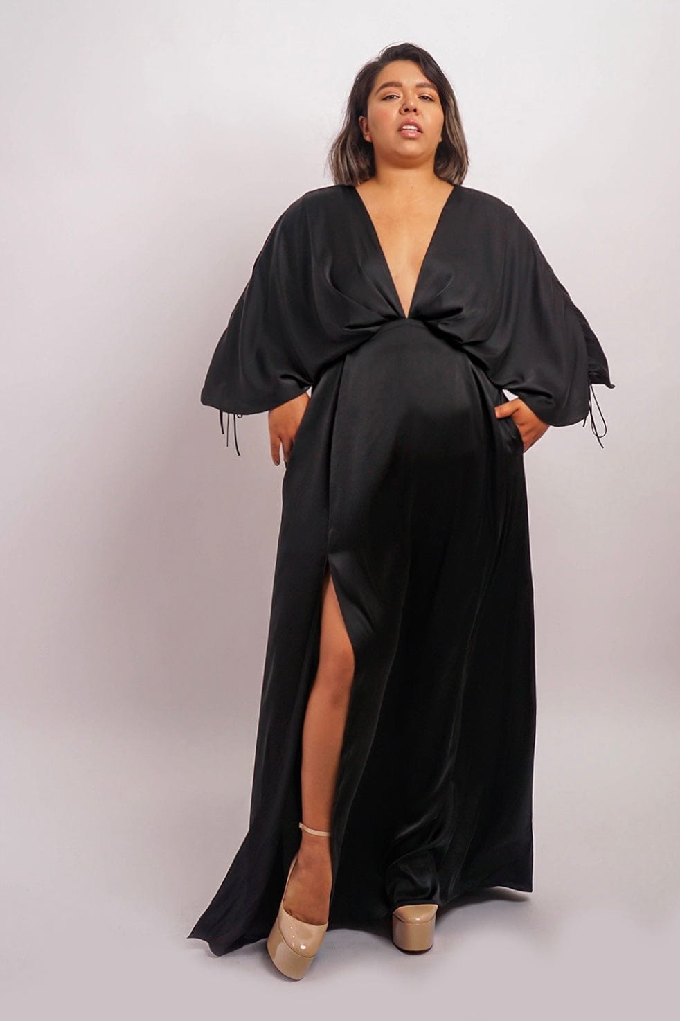 DCD DRESSES Black Satin Kasumi Maxi Dress