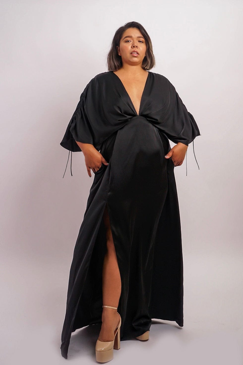DCD DRESSES Black Satin Kasumi Maxi Dress