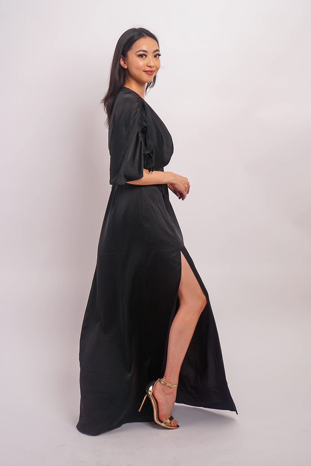 DCD DRESSES Black Satin Kasumi Maxi Dress