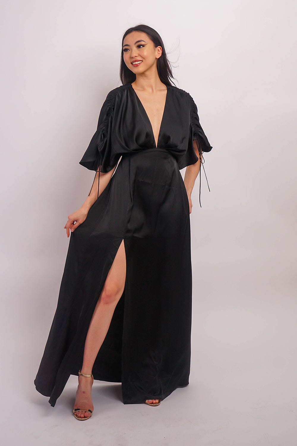 DCD DRESSES Black Satin Kasumi Maxi Dress