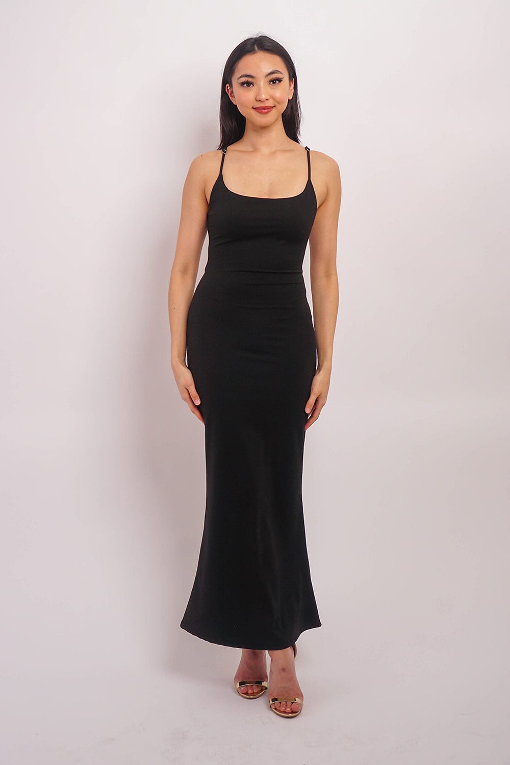 DCD DRESSES Black Sexy U Neck Long Slip Dress