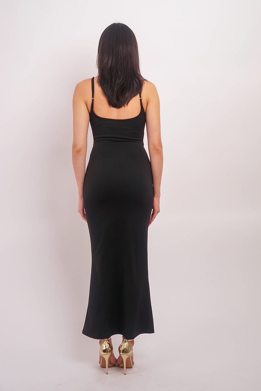 DCD DRESSES Black Sexy U Neck Long Slip Dress