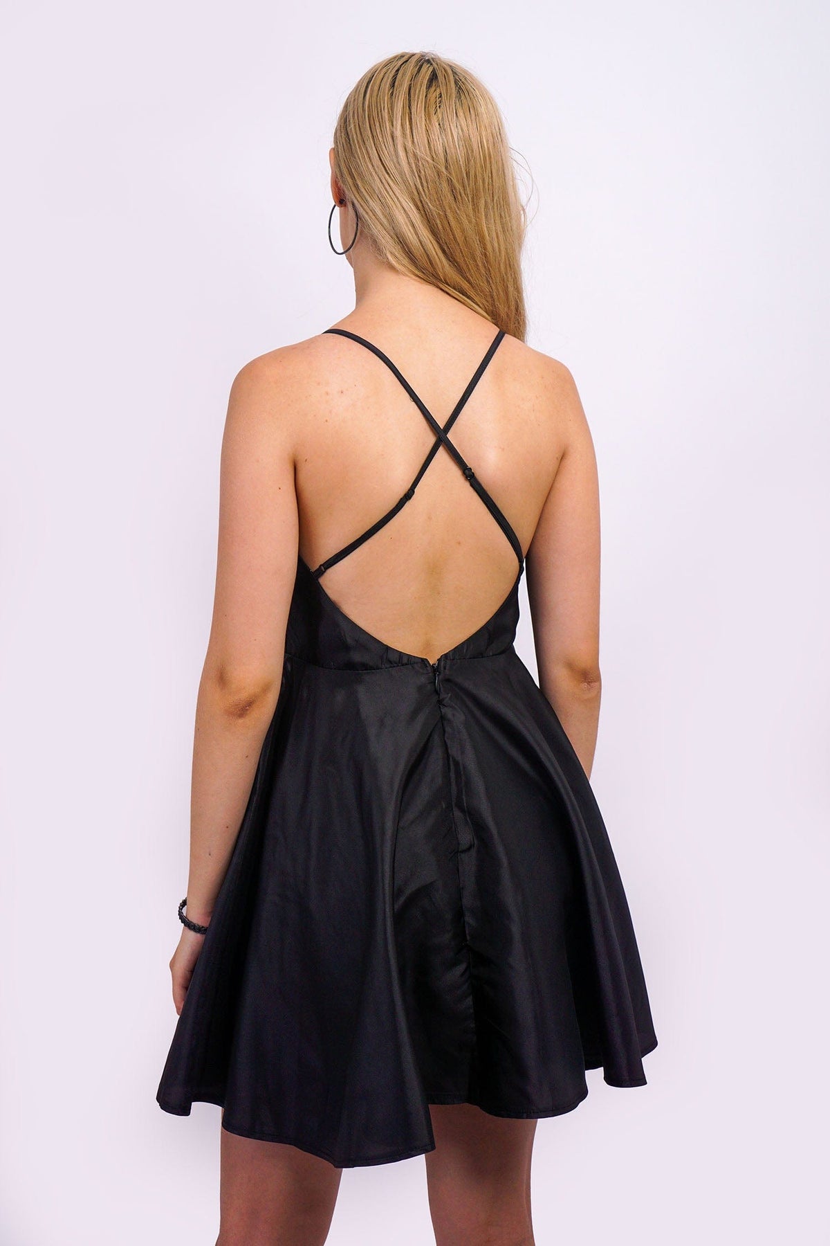 DCD DRESSES Black Talleta V-Flared Dress
