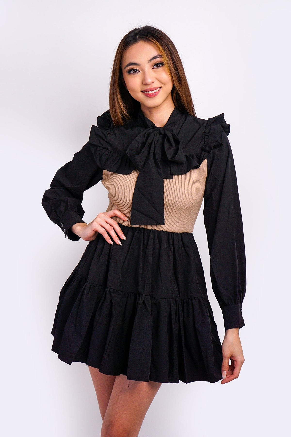 DCD DRESSES Black Tan Knit Dress