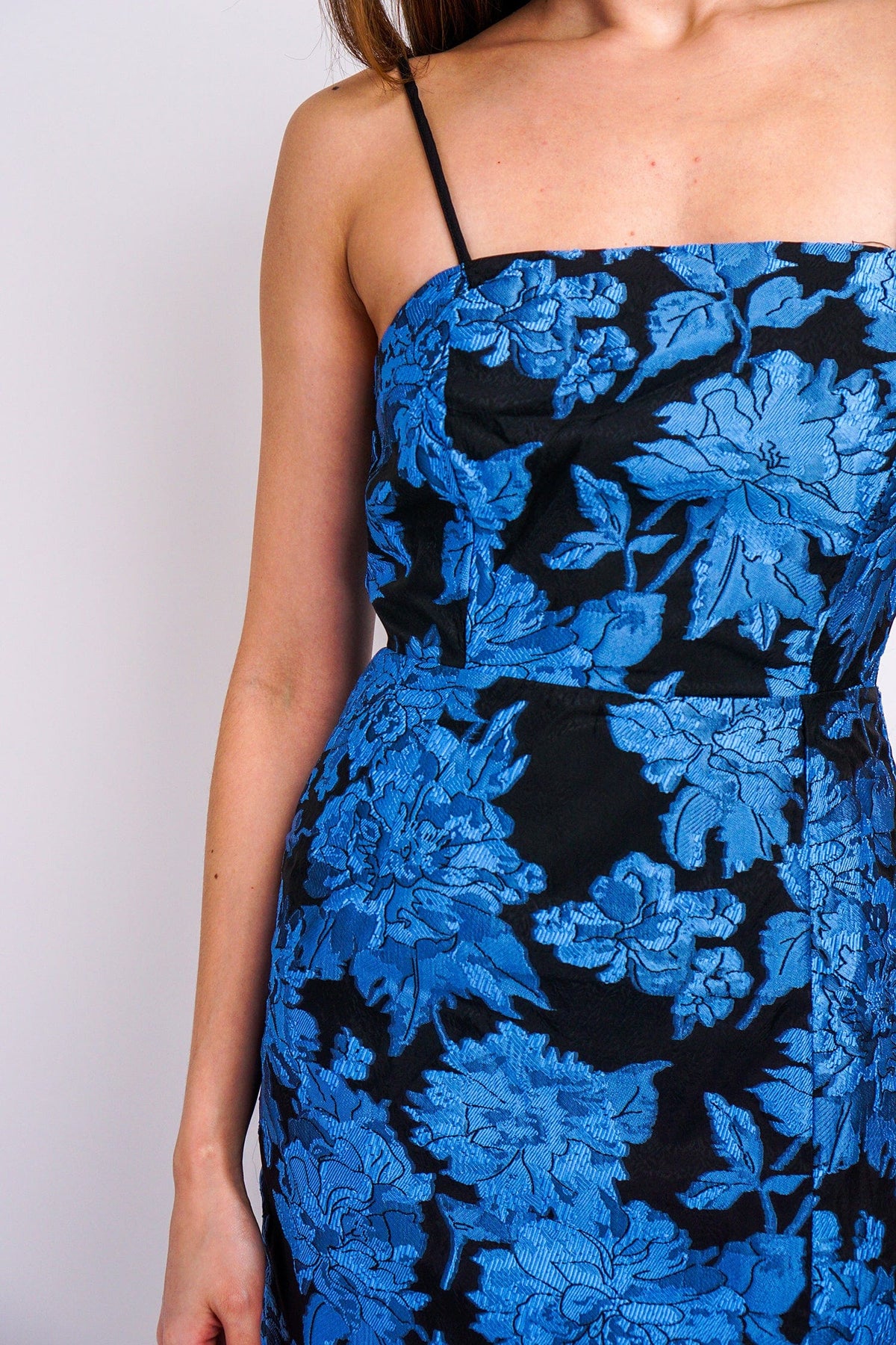 DCD DRESSES Blue/Black Floral Jacquard Midi Dress