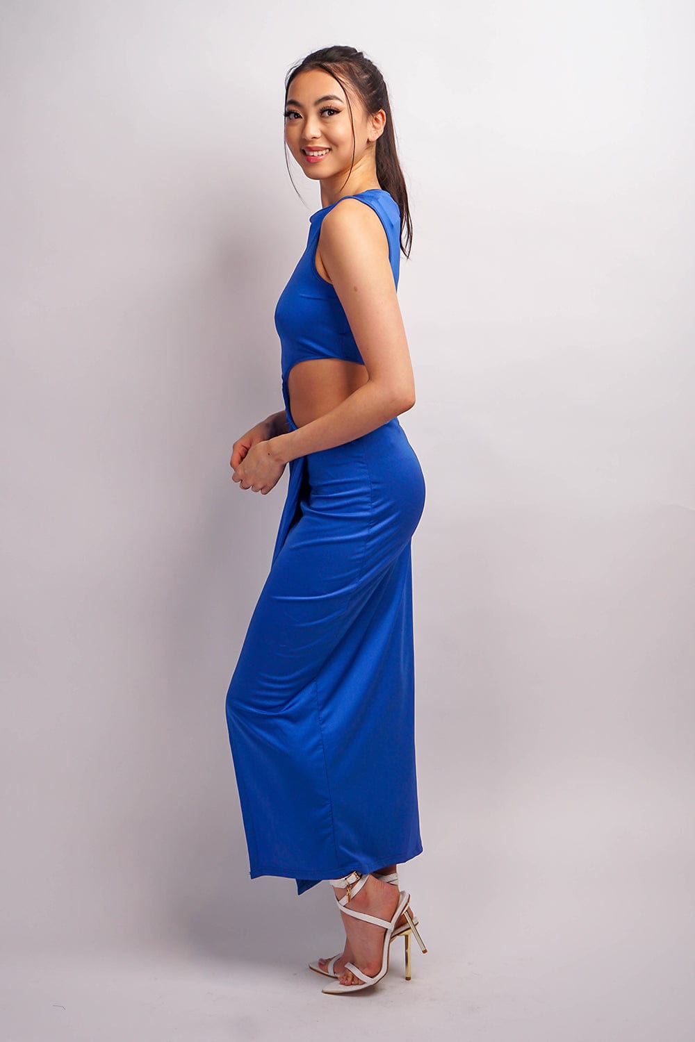 DCD DRESSES Blue Boat Nk Side Cut out Maxi Dress