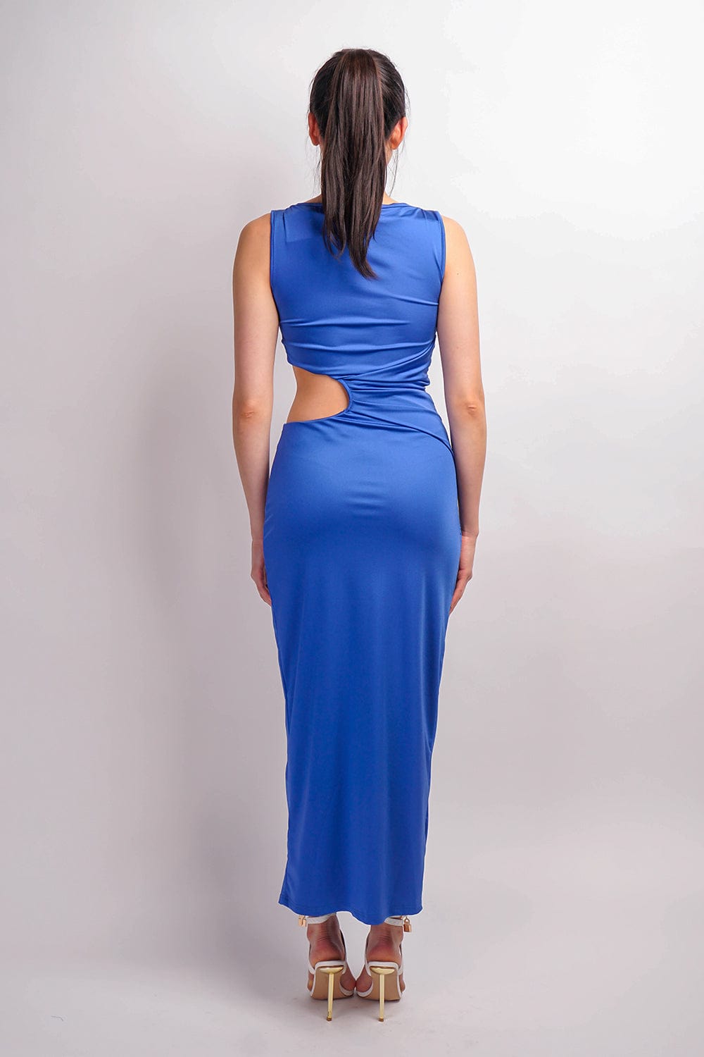 DCD DRESSES Blue Boat Nk Side Cut out Maxi Dress