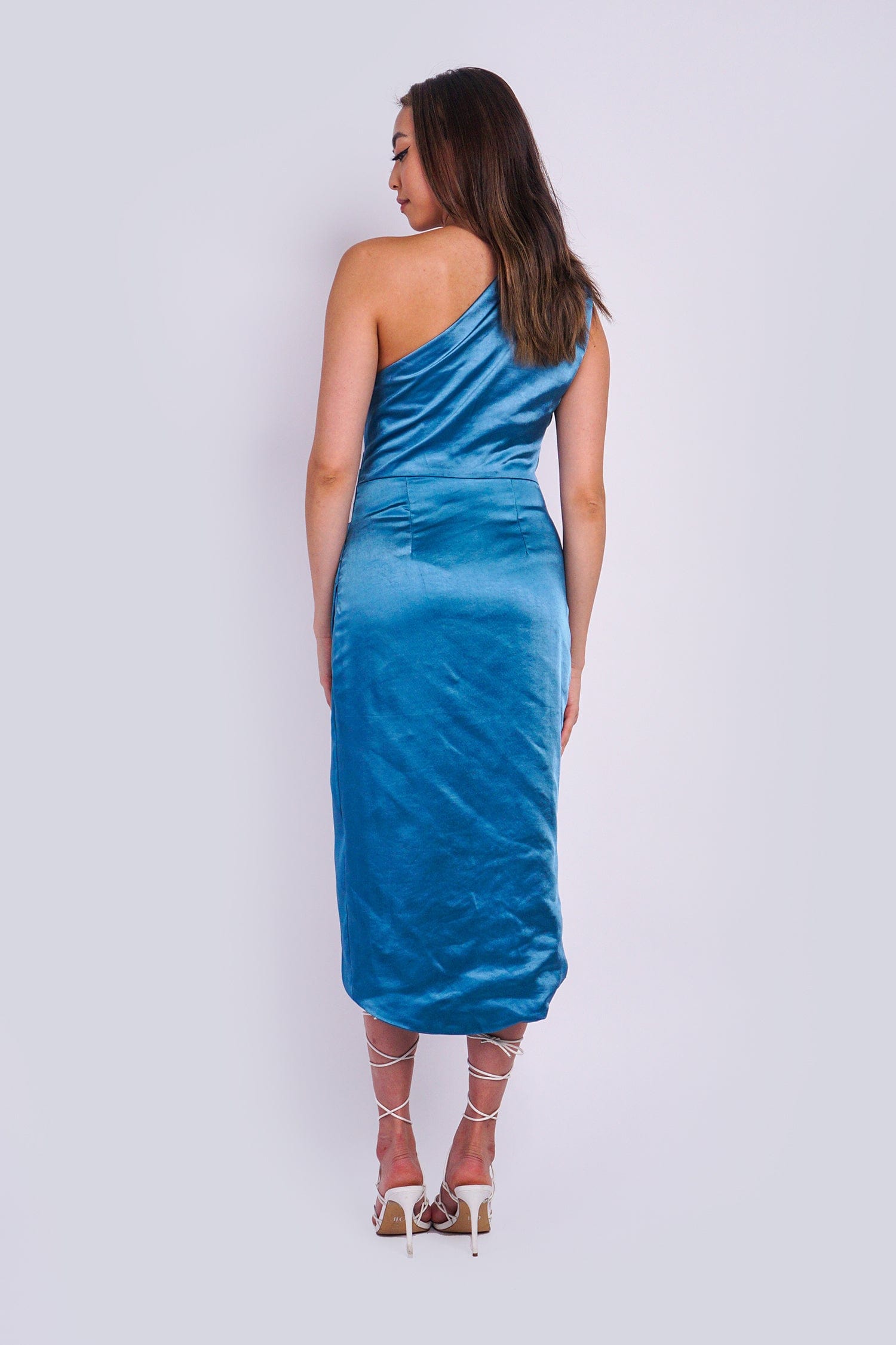 DCD DRESSES Blue One Shoulder Drape Dress
