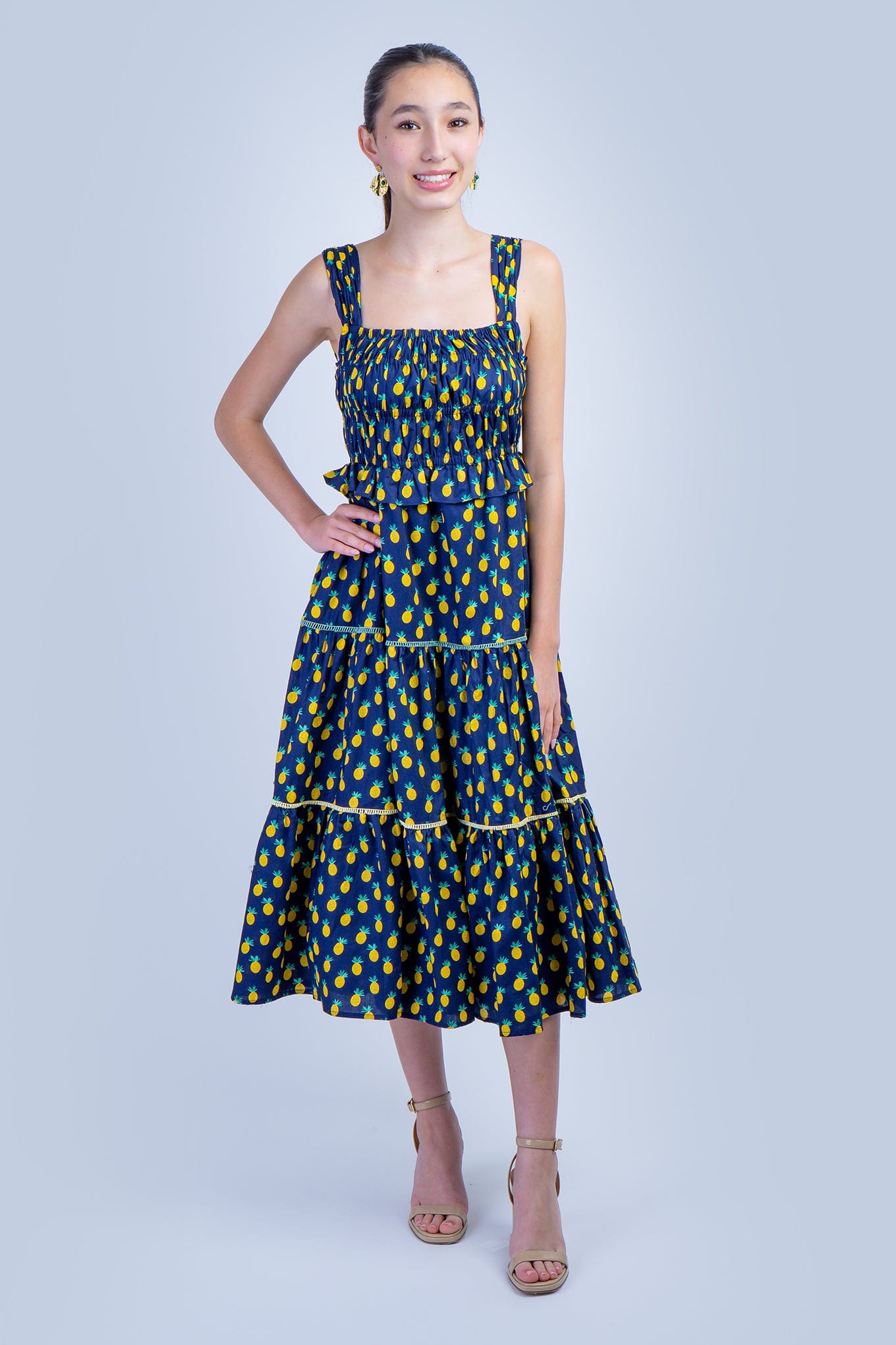 DCD DRESSES Blue Pineapple Smock Dress