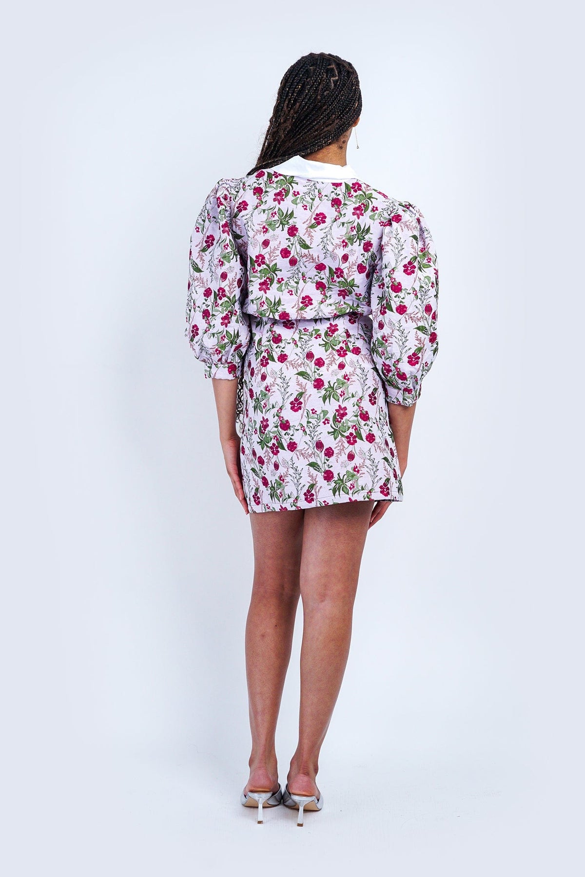 DCD DRESSES Blush Pink Jacquard Floral Print Collar Dress