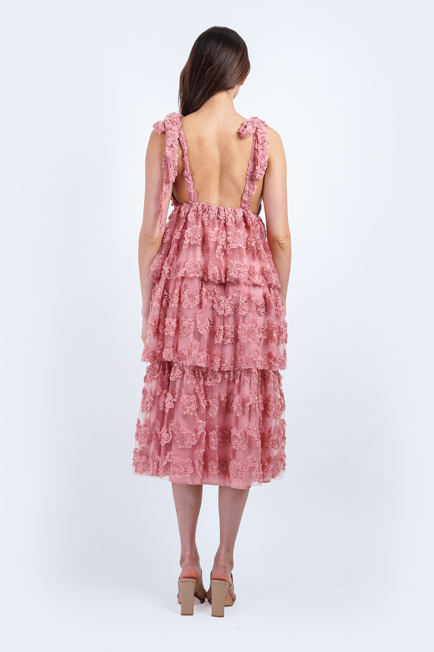 DCD DRESSES Dusty Pink Floral Textured Tiered Dress