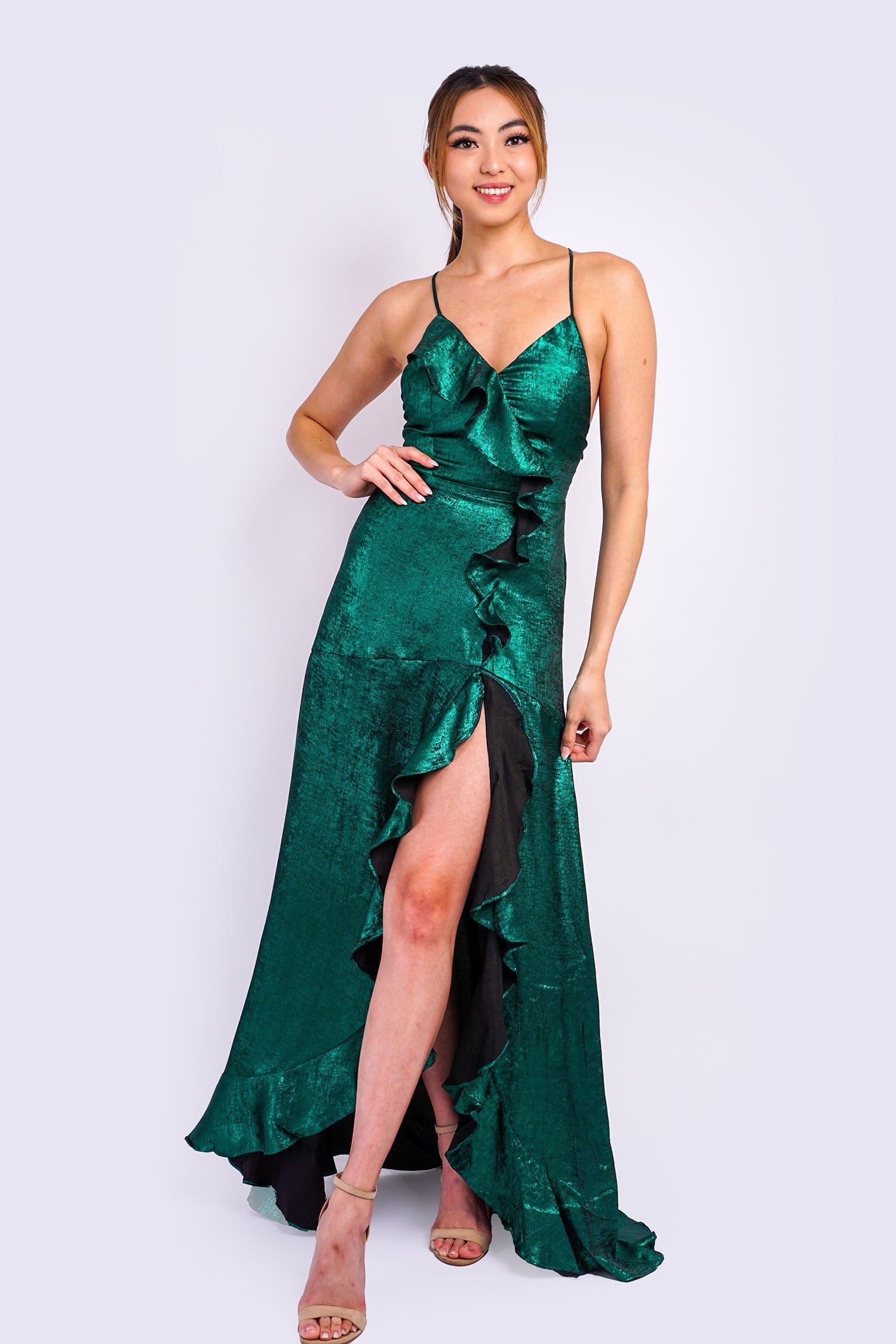 DCD DRESSES Emerald Ruffle Detail Maxi Dress