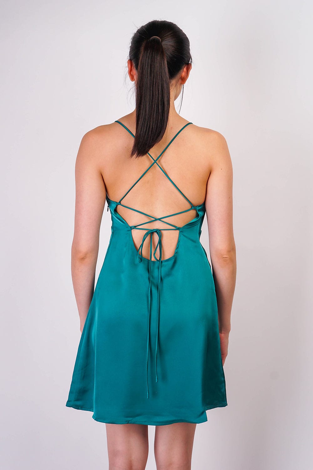 DCD DRESSES Emerald Satin Babydoll Bodice Mini Dress