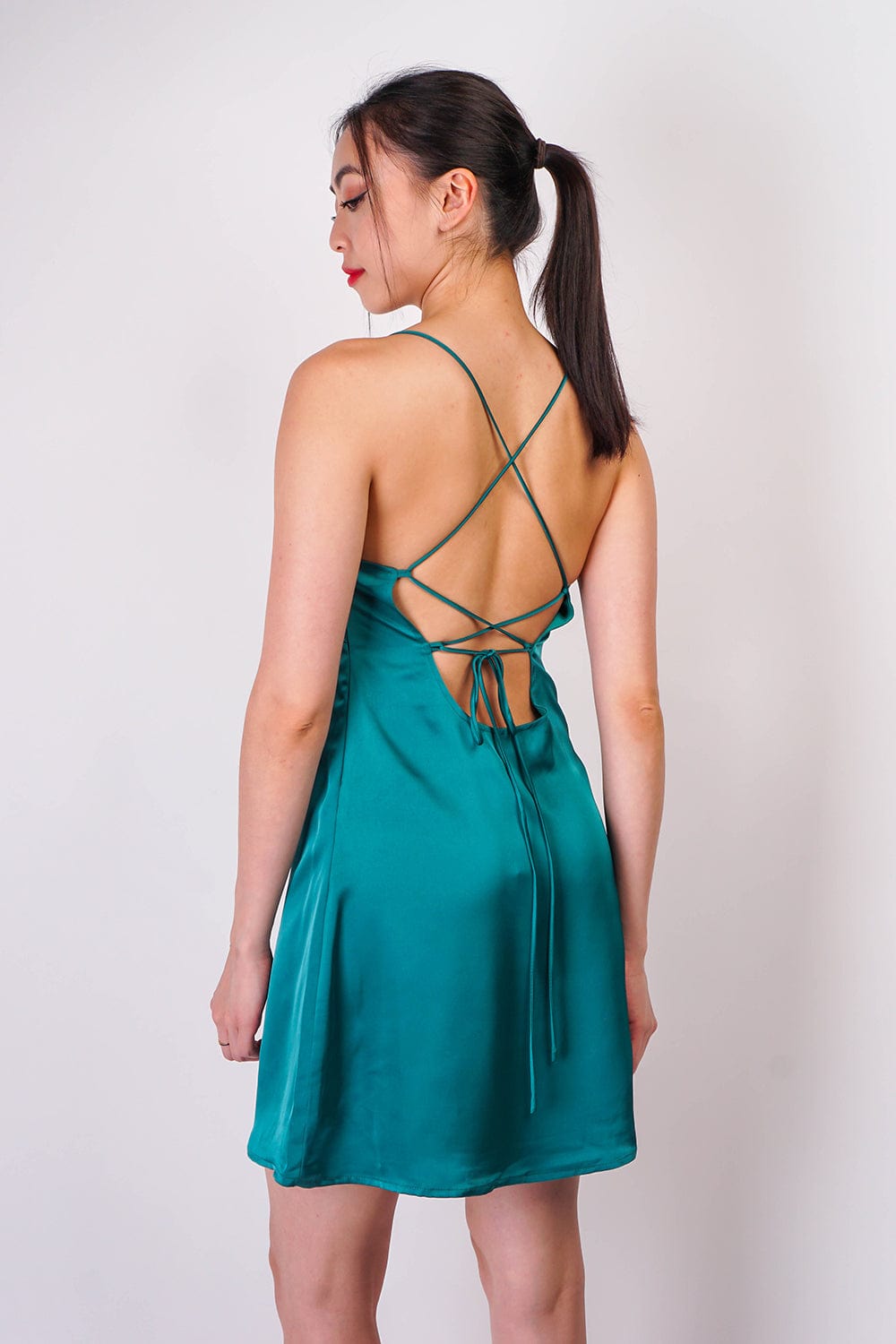 DCD DRESSES Emerald Satin Babydoll Bodice Mini Dress