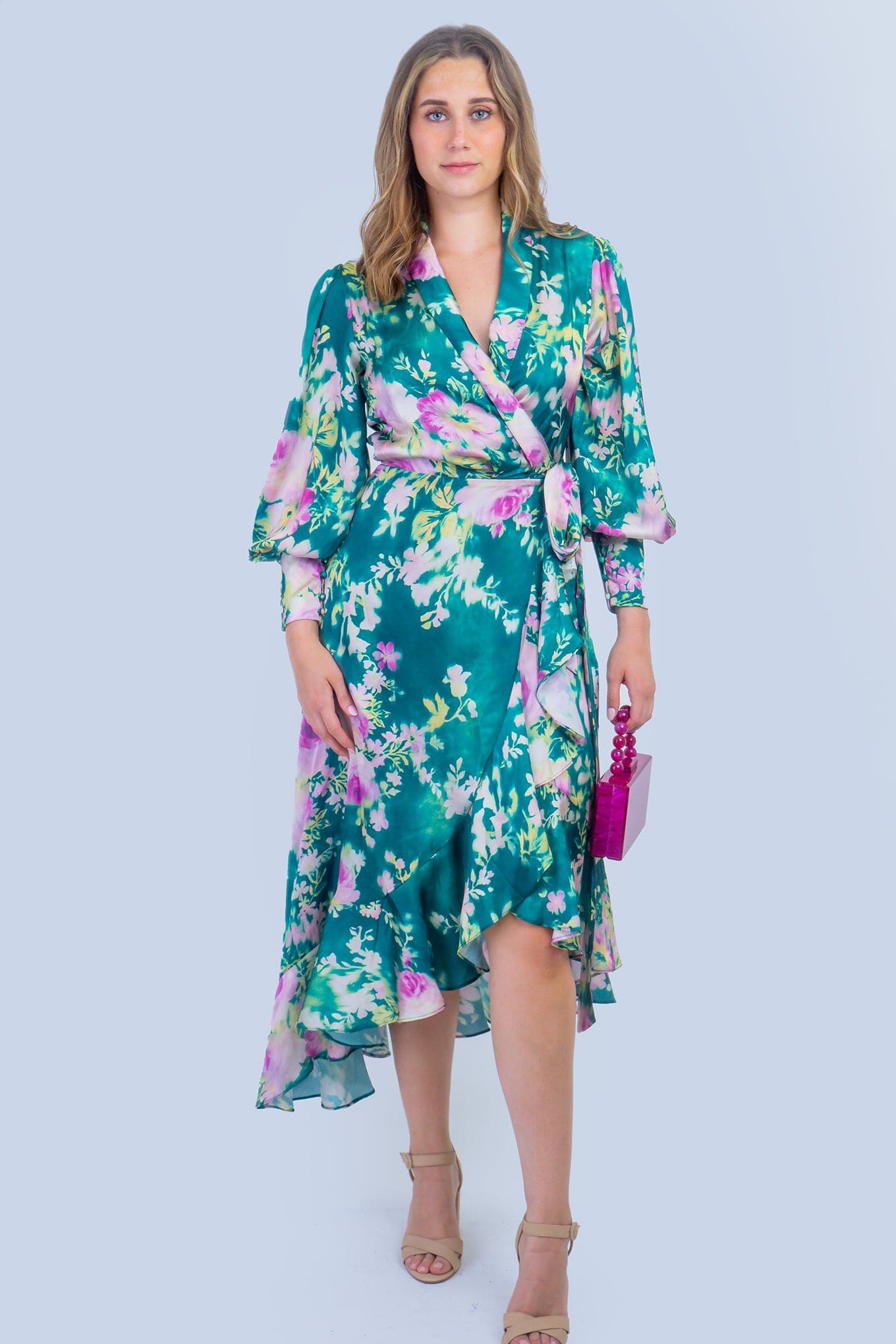 DCD Dresses Evergreen Garden Print Wrap Dress
