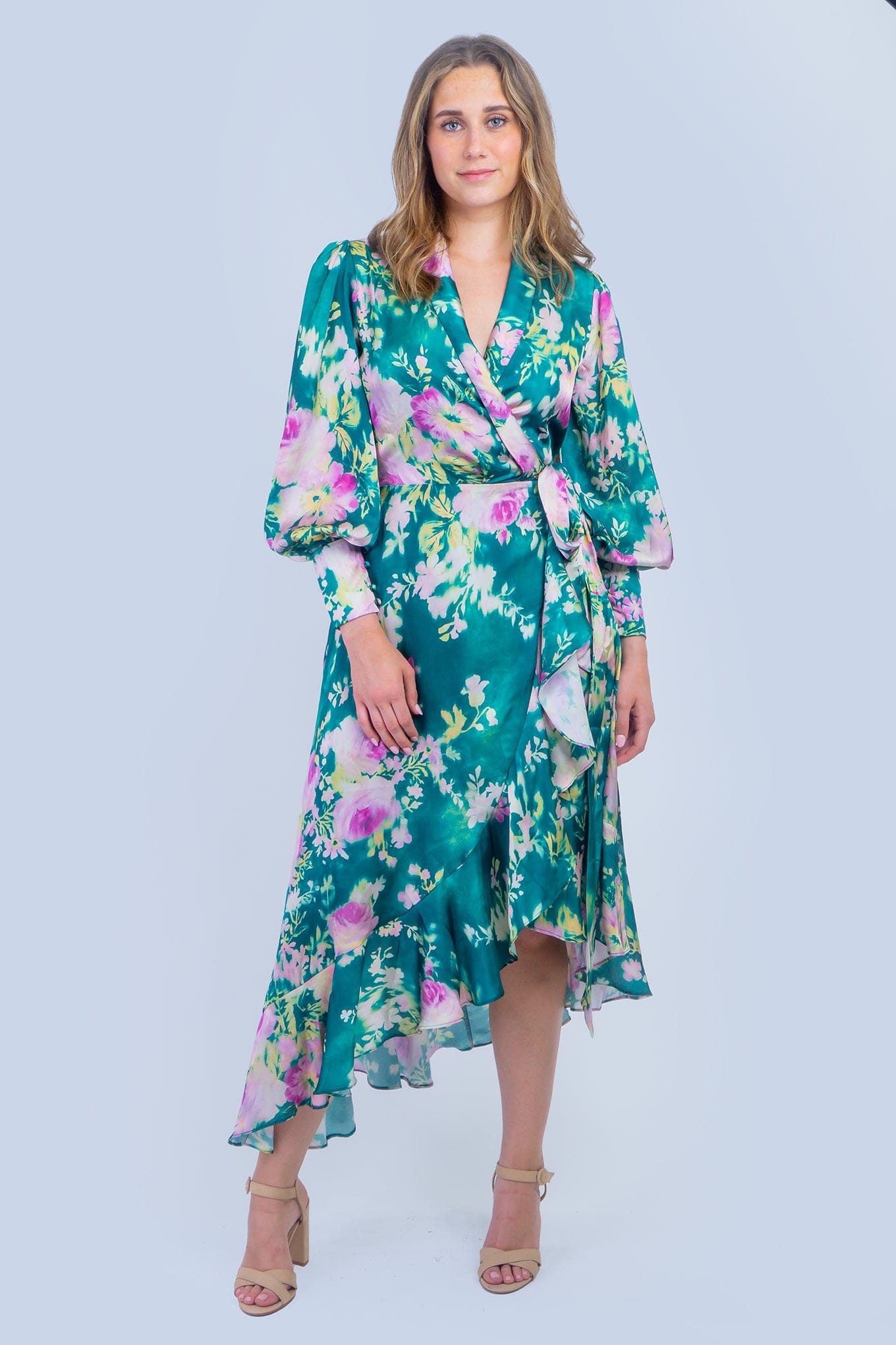 DCD Dresses Evergreen Garden Print Wrap Dress