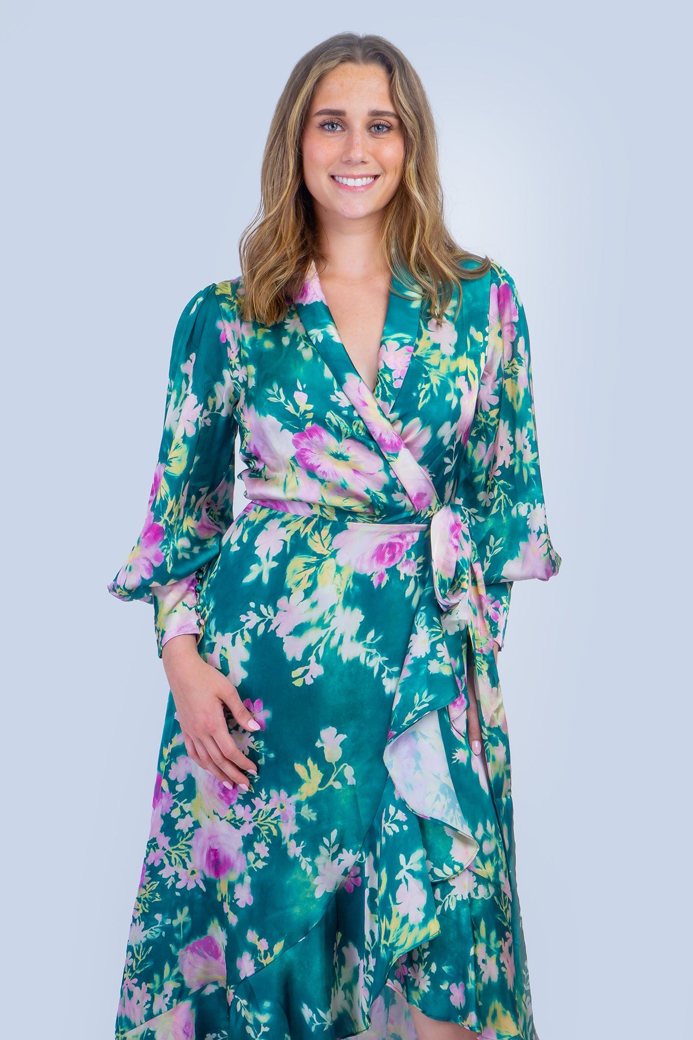 DCD Dresses Evergreen Garden Print Wrap Dress