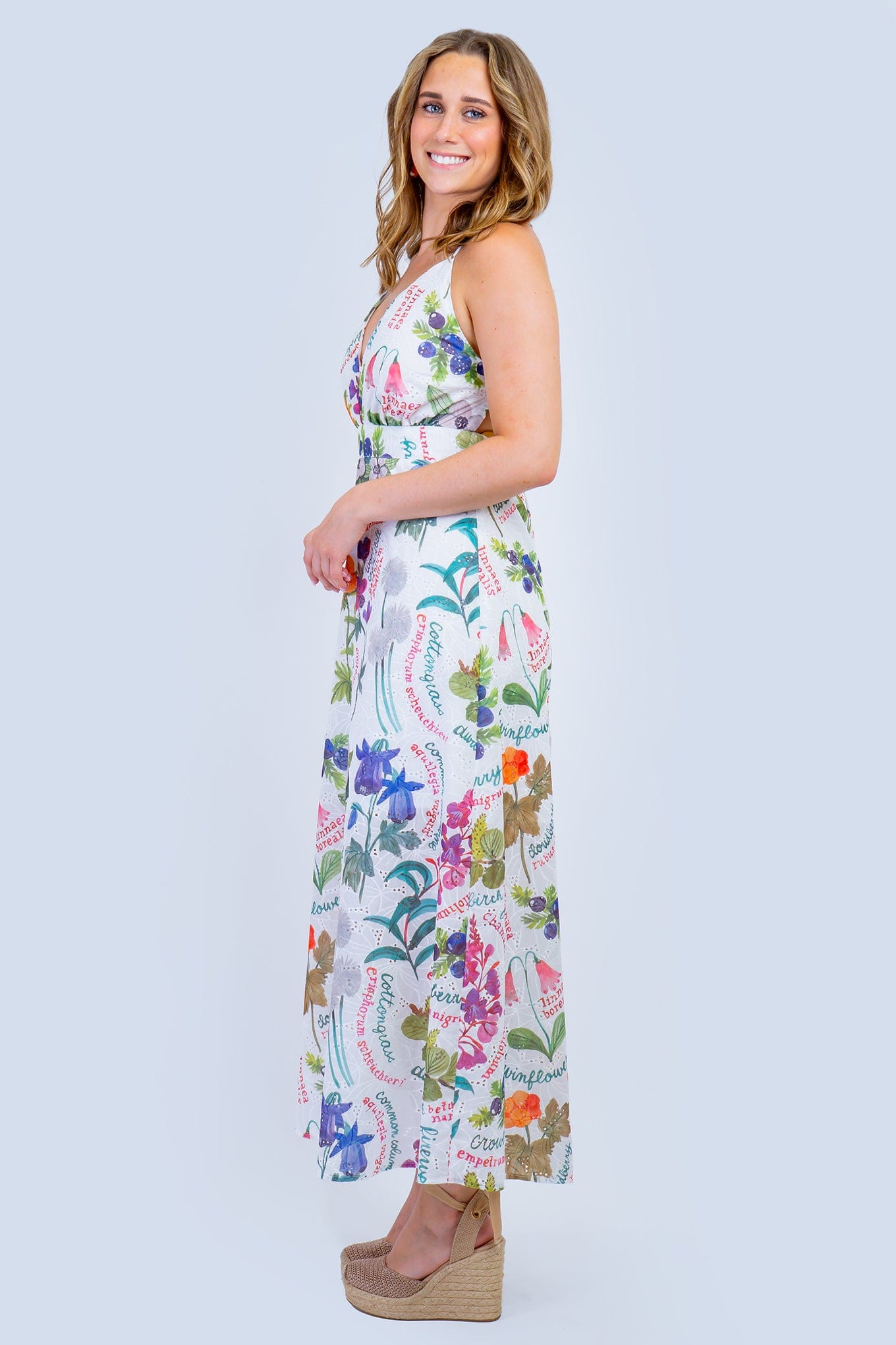 DCD DRESSES Floral Multi Eyelet Wood Ring Maxi Dress