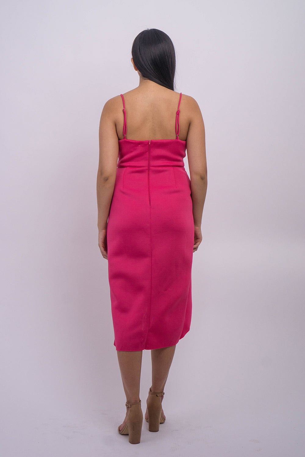 DCD DRESSES Fuchsia Cut Out Front Scuba Midi Dress