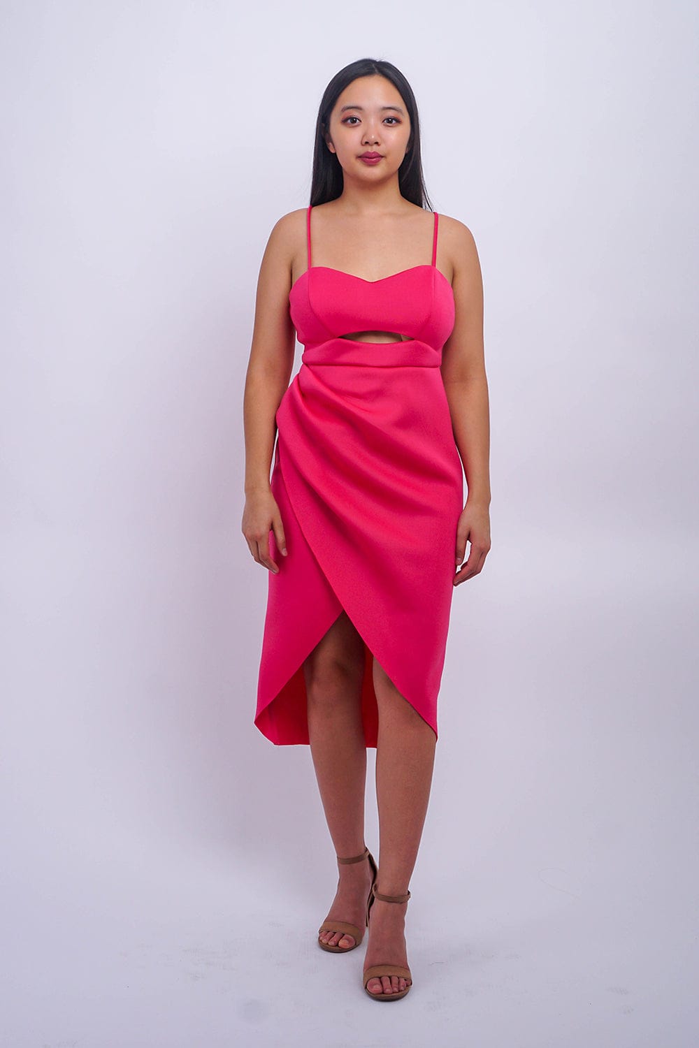 DCD DRESSES Fuchsia Cut Out Front Scuba Midi Dress