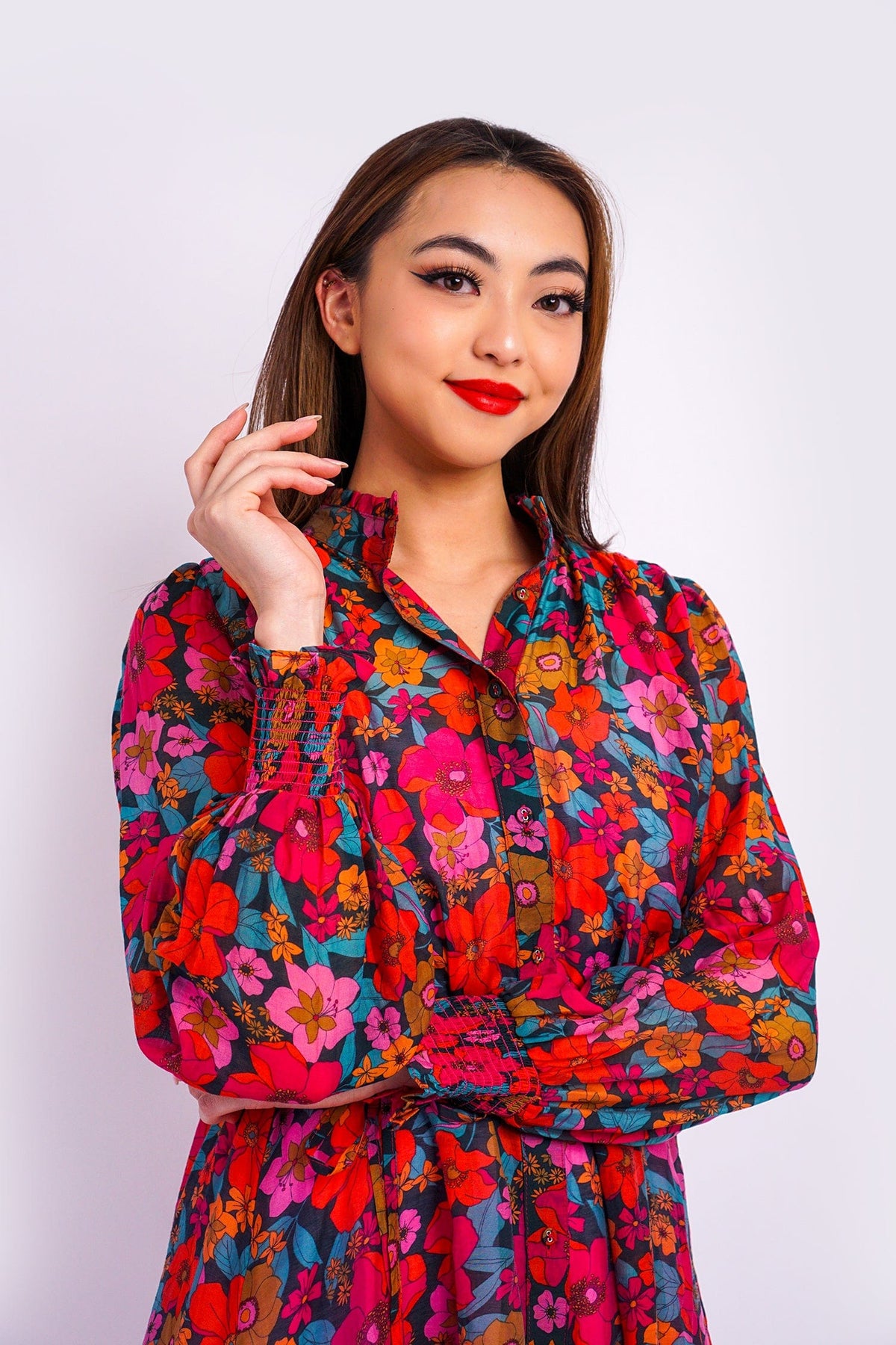 DCD DRESSES Fuchsia Multi Floral Drop Waist Dress