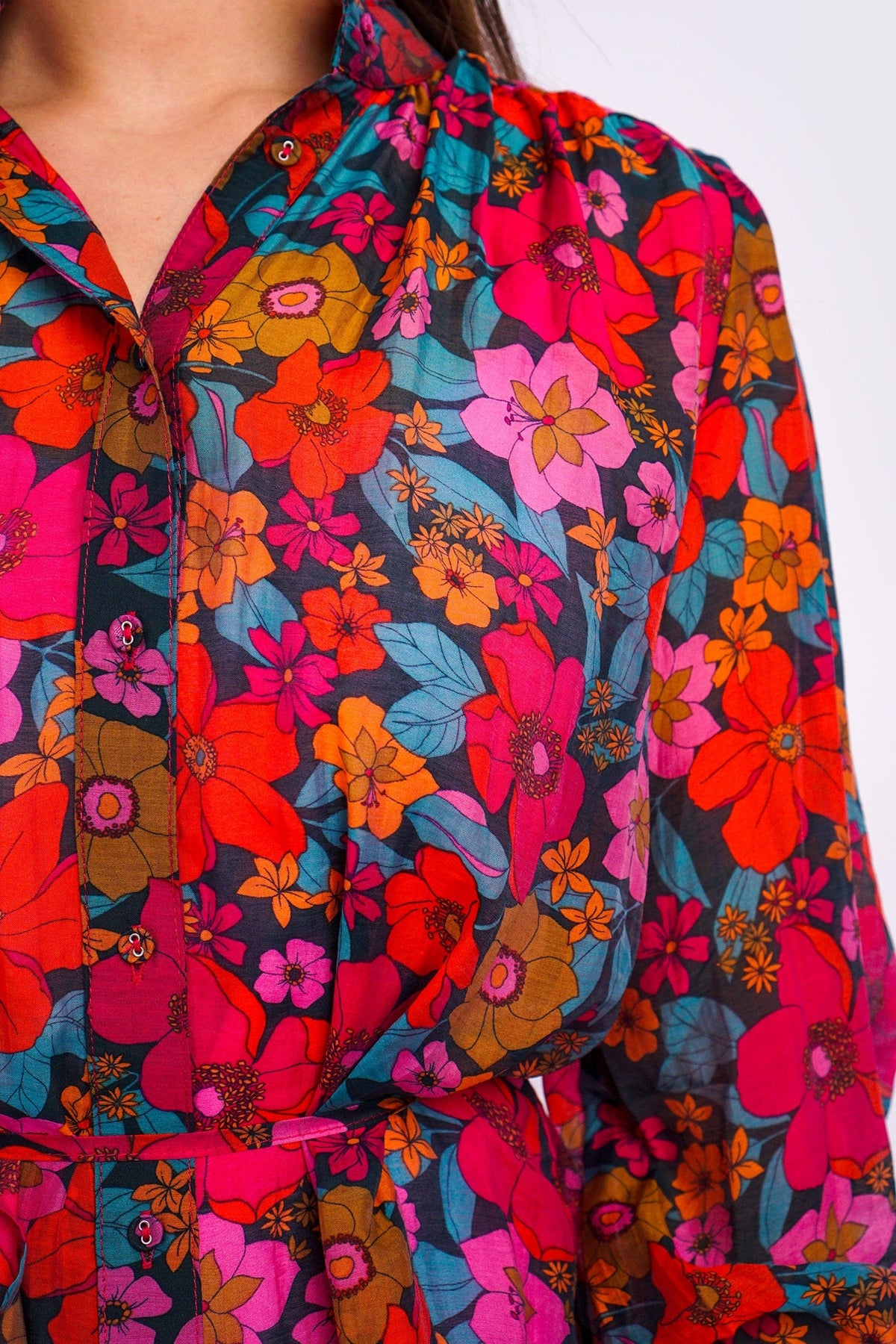 DCD DRESSES Fuchsia Multi Floral Drop Waist Dress