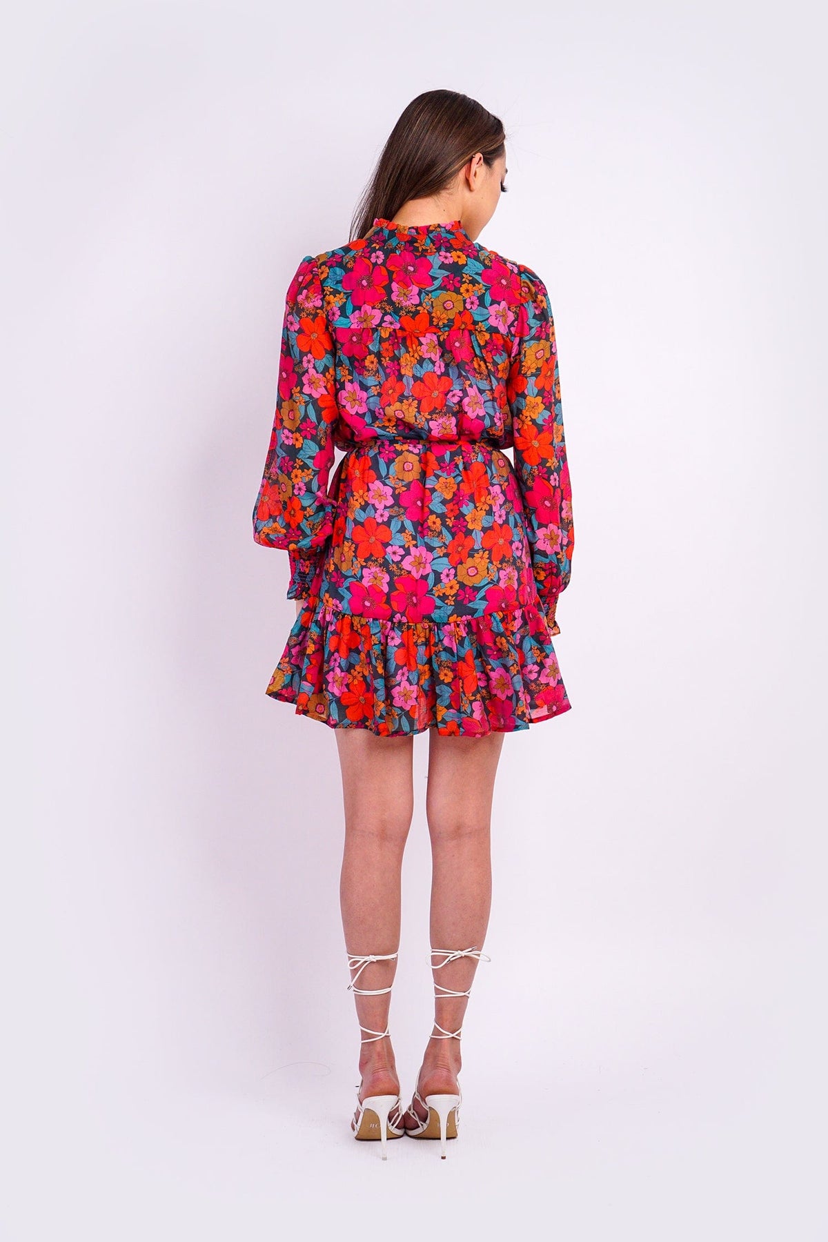 DCD DRESSES Fuchsia Multi Floral Drop Waist Dress