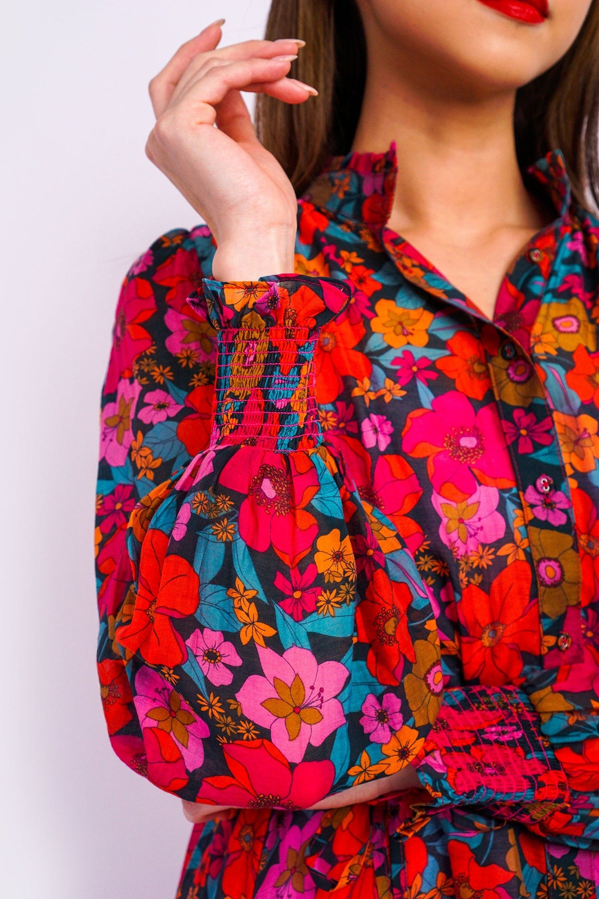 DCD DRESSES Fuchsia Multi Floral Drop Waist Dress
