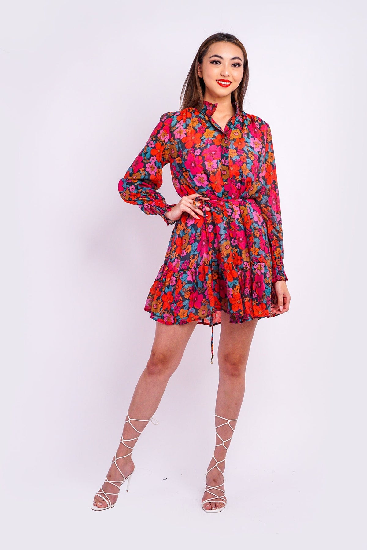DCD DRESSES Fuchsia Multi Floral Drop Waist Dress