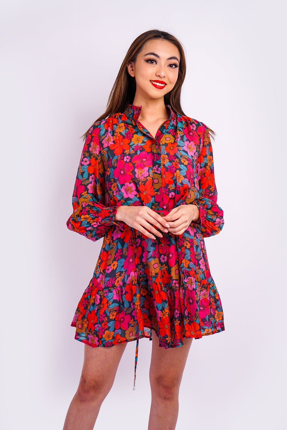 DCD DRESSES Fuchsia Multi Floral Drop Waist Dress
