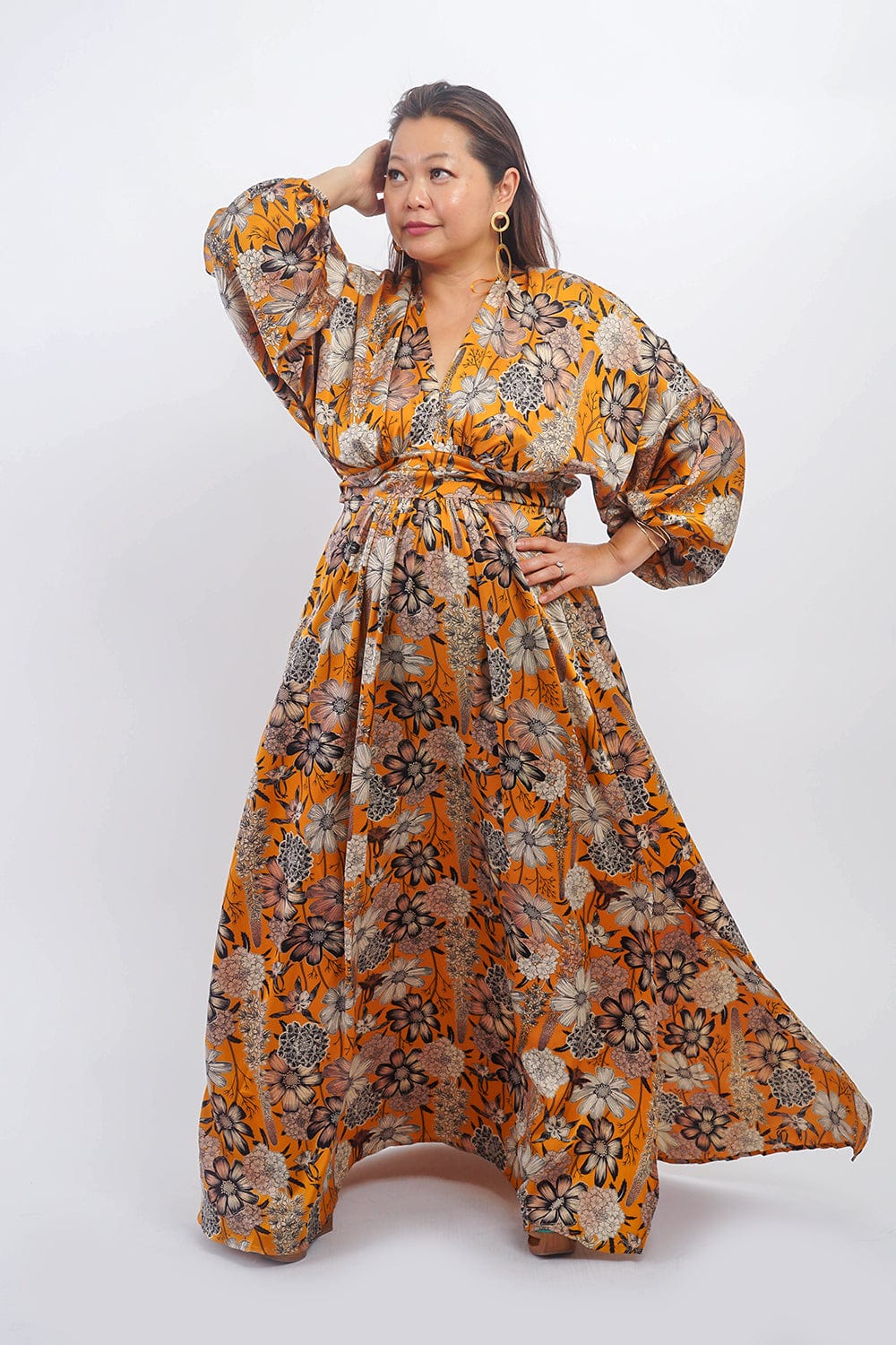 DCD DRESSES Gold/Multi V Dolman Slv Maxi Dress