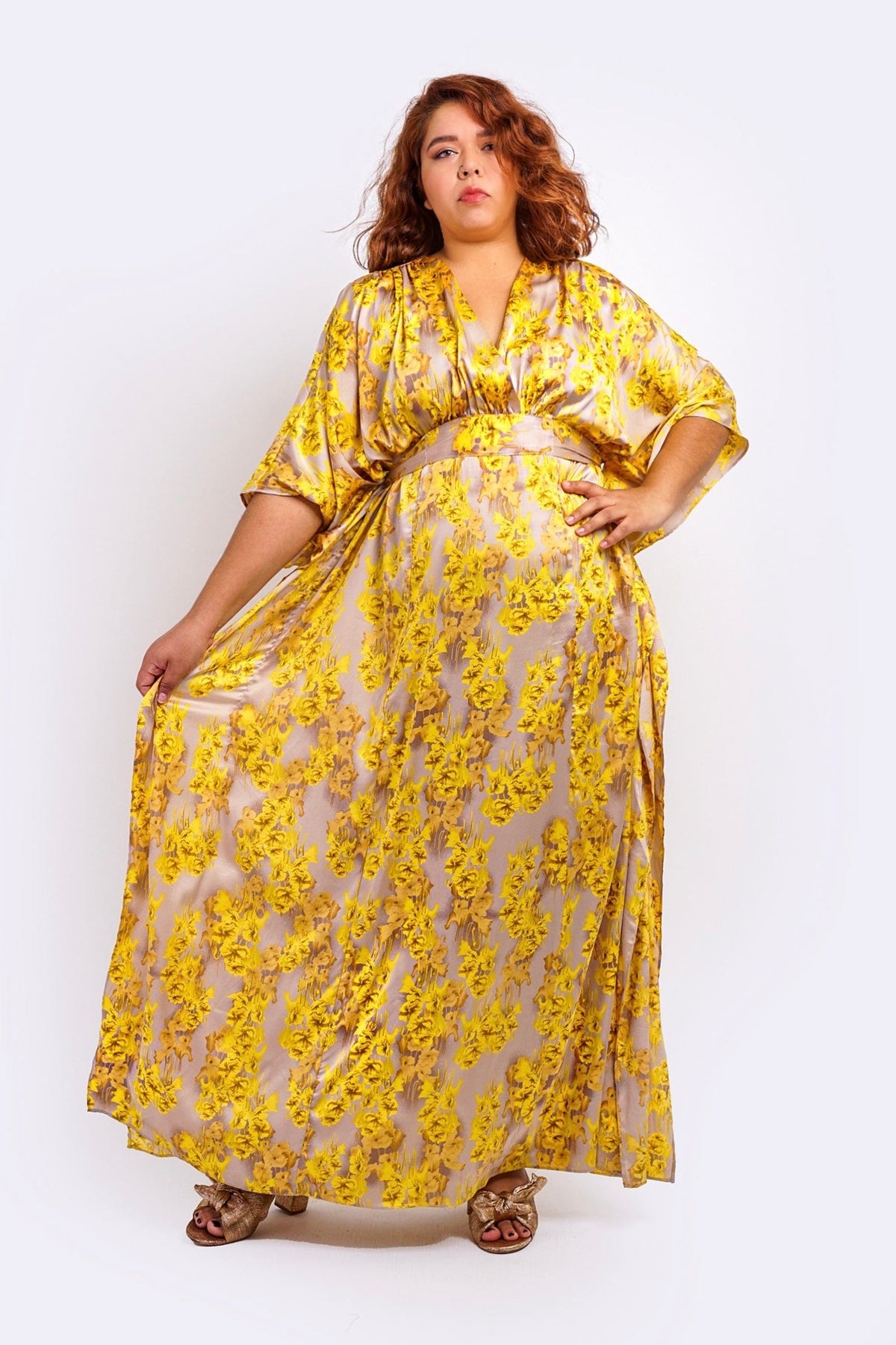 DCD DRESSES Golden Yellow Kimono Maxi Dress