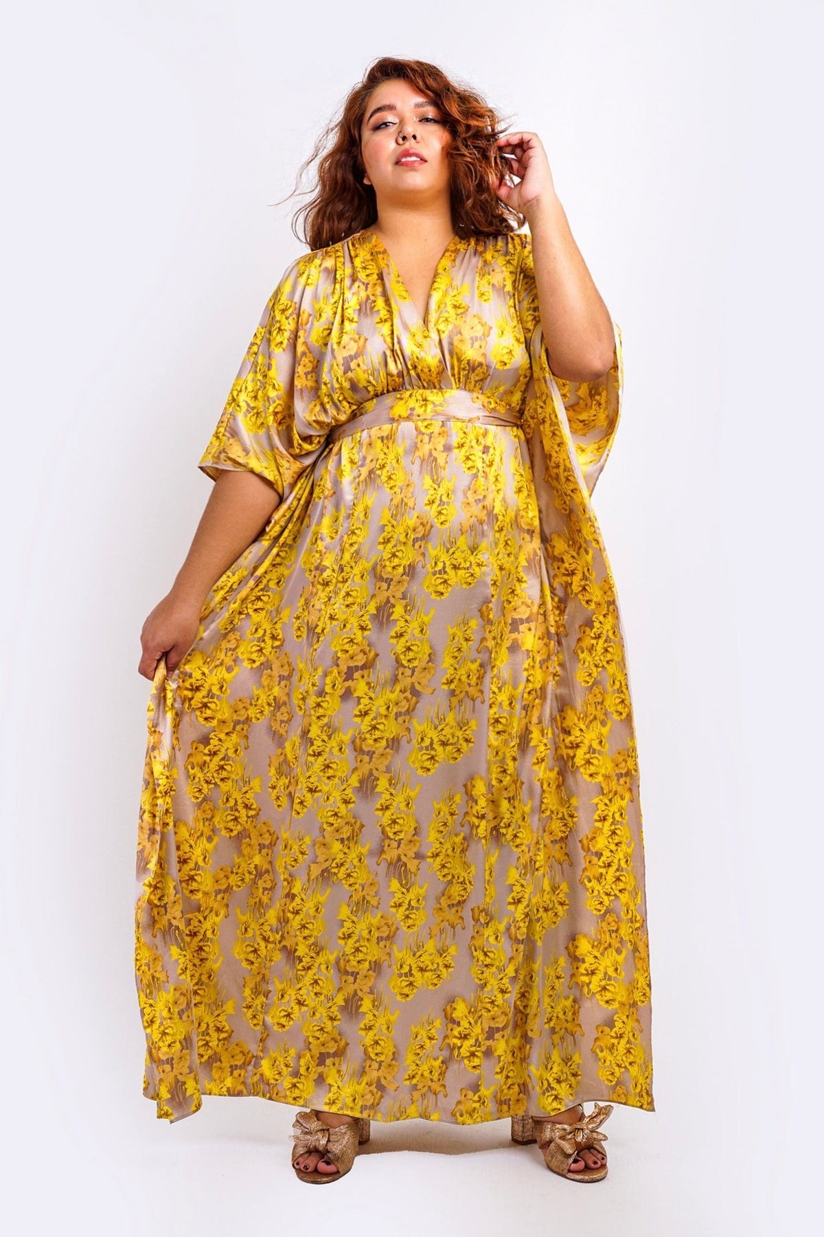 DCD DRESSES Golden Yellow Kimono Maxi Dress