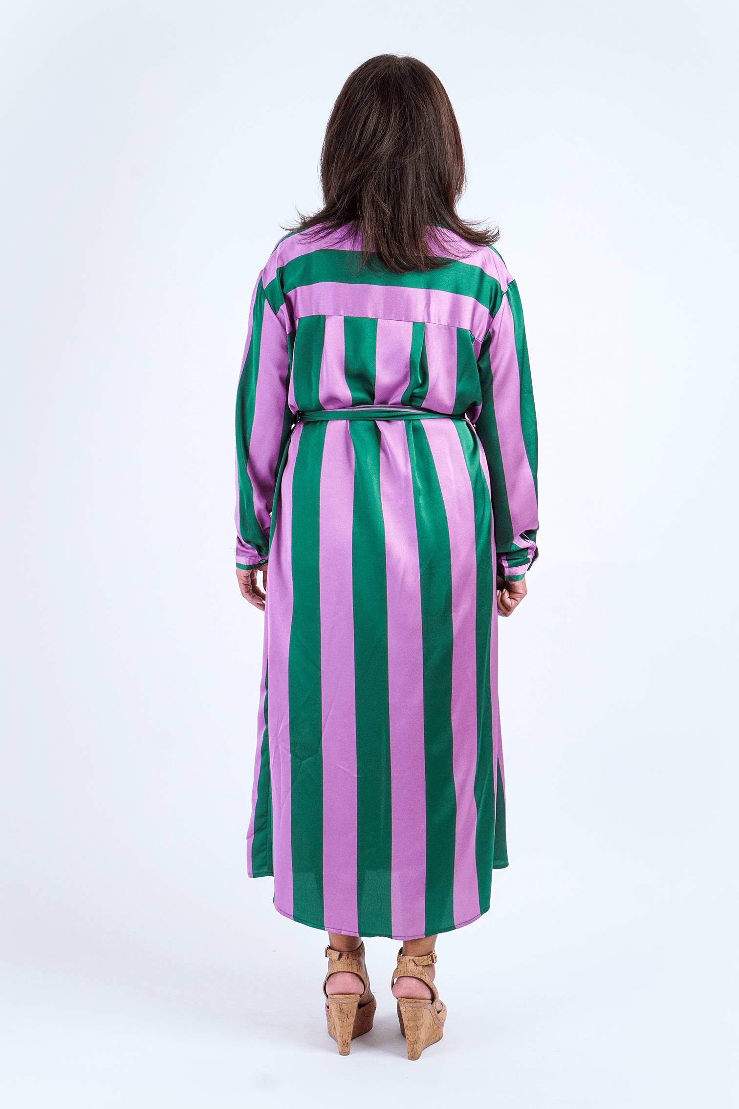 DCD DRESSES Green/Lilac Stripe Shirt Dress