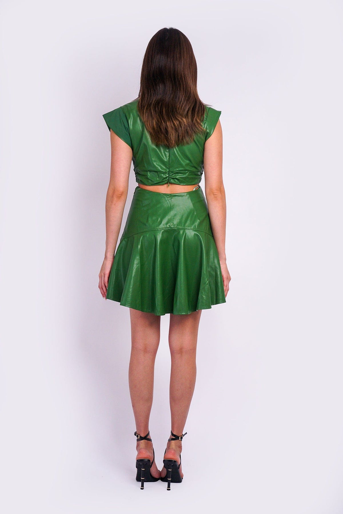 DCD DRESSES Green Lux Pleather Low Nk Dress