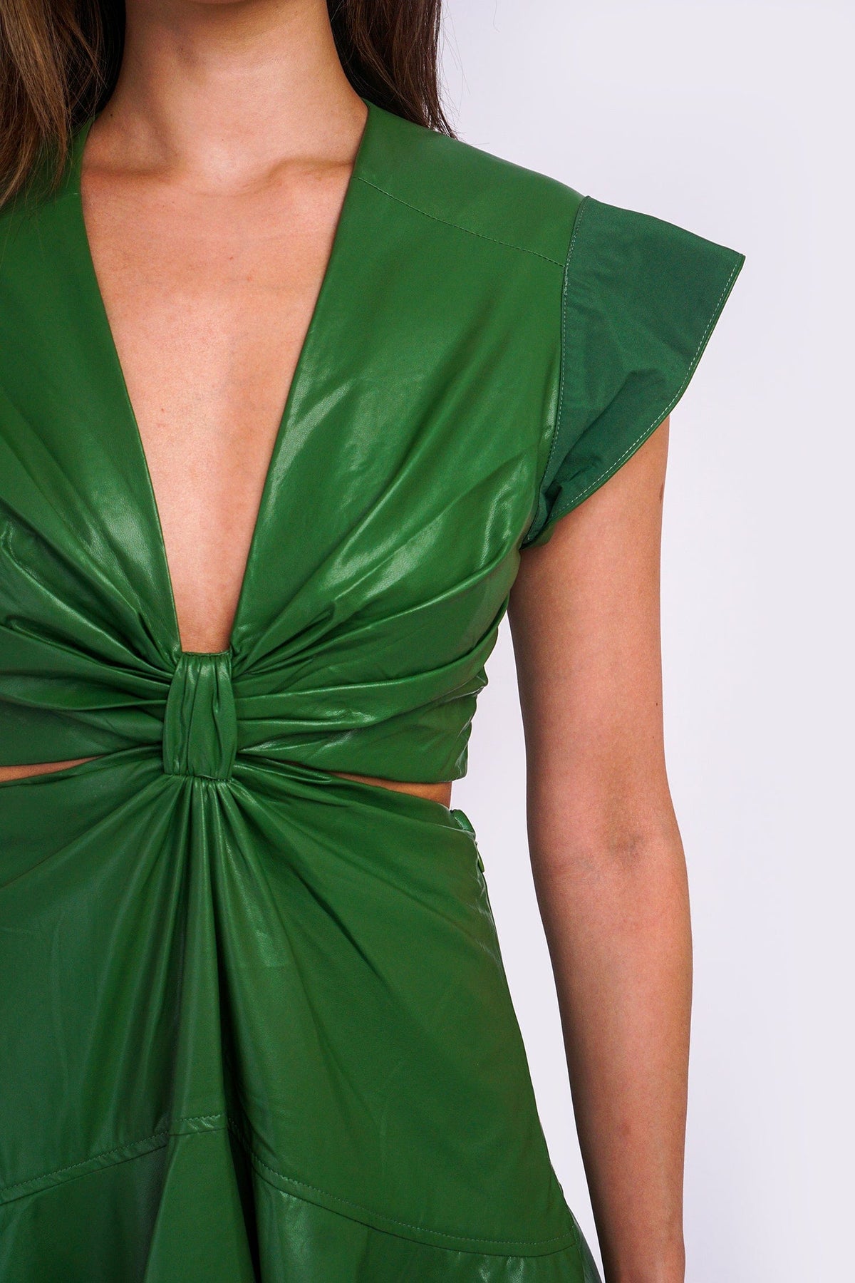DCD DRESSES Green Lux Pleather Low Nk Dress