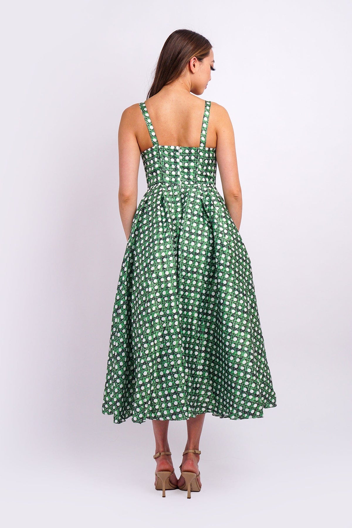 DCD DRESSES Green/White Basket Weave Corset Dress