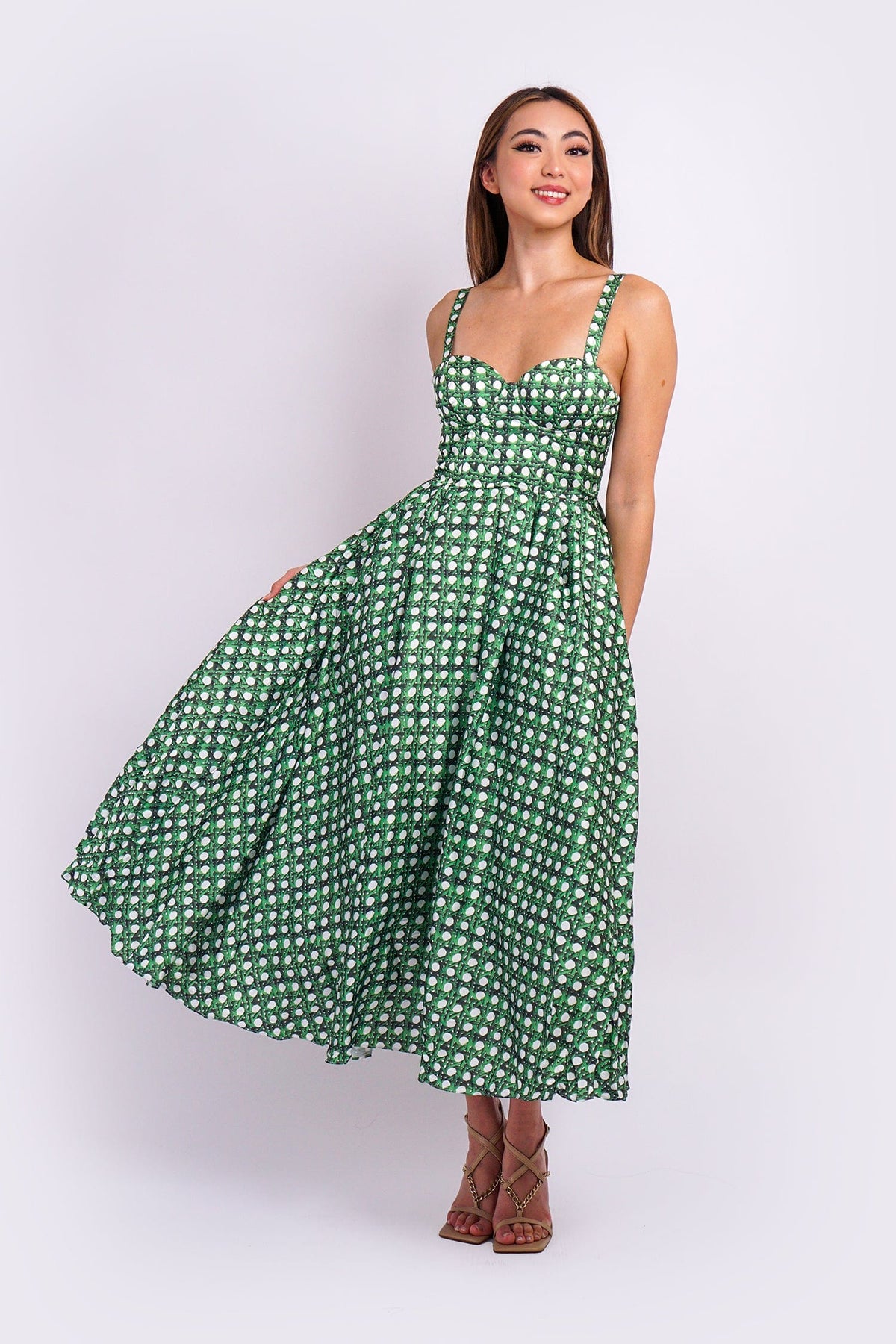 DCD DRESSES Green/White Basket WeavebCorset Dress