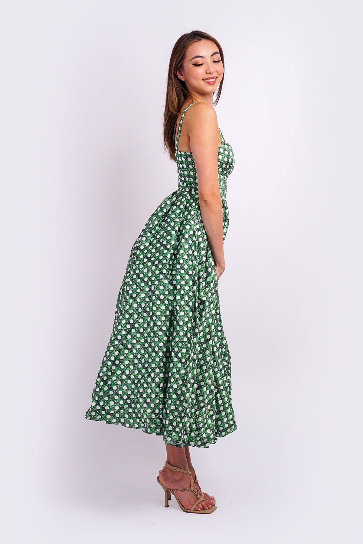 DCD DRESSES Green/White Basket Weave Corset Dress