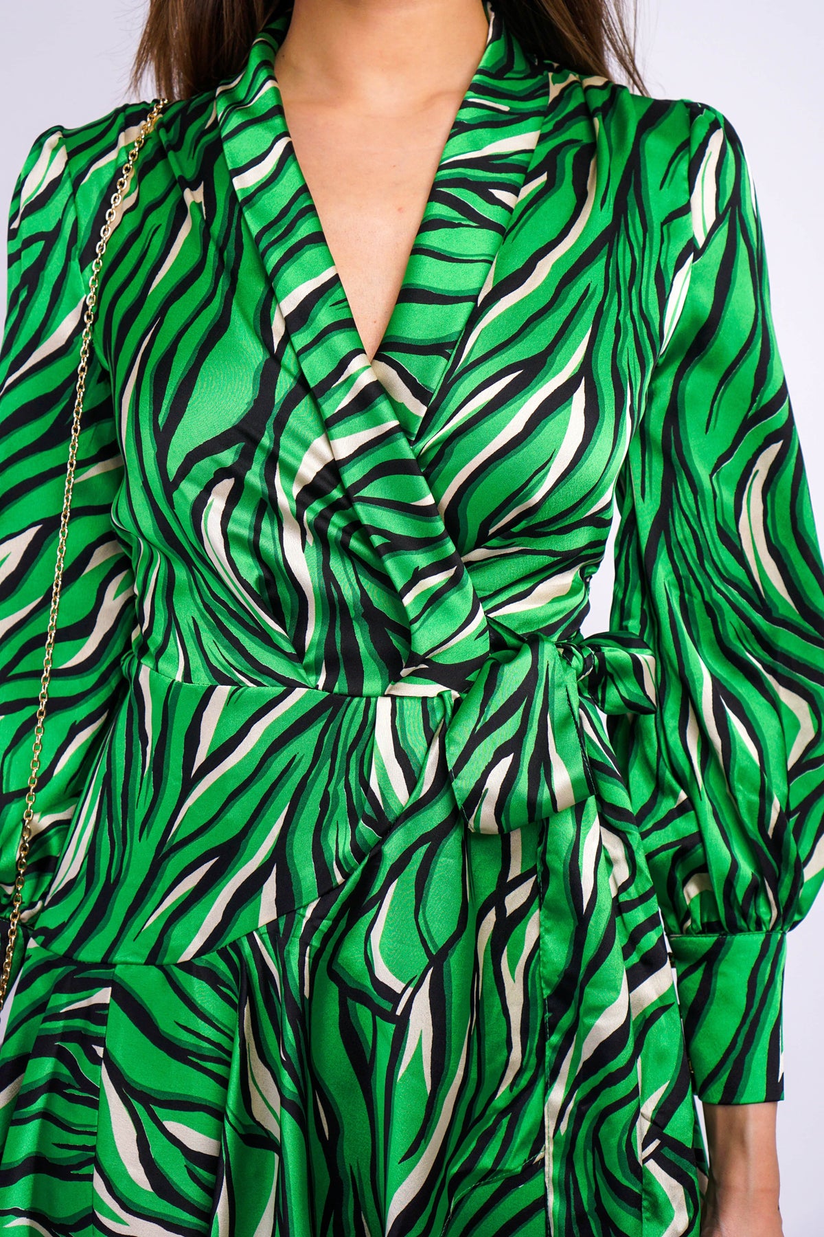 DCD DRESSES Green Woven Print Wrap Dress
