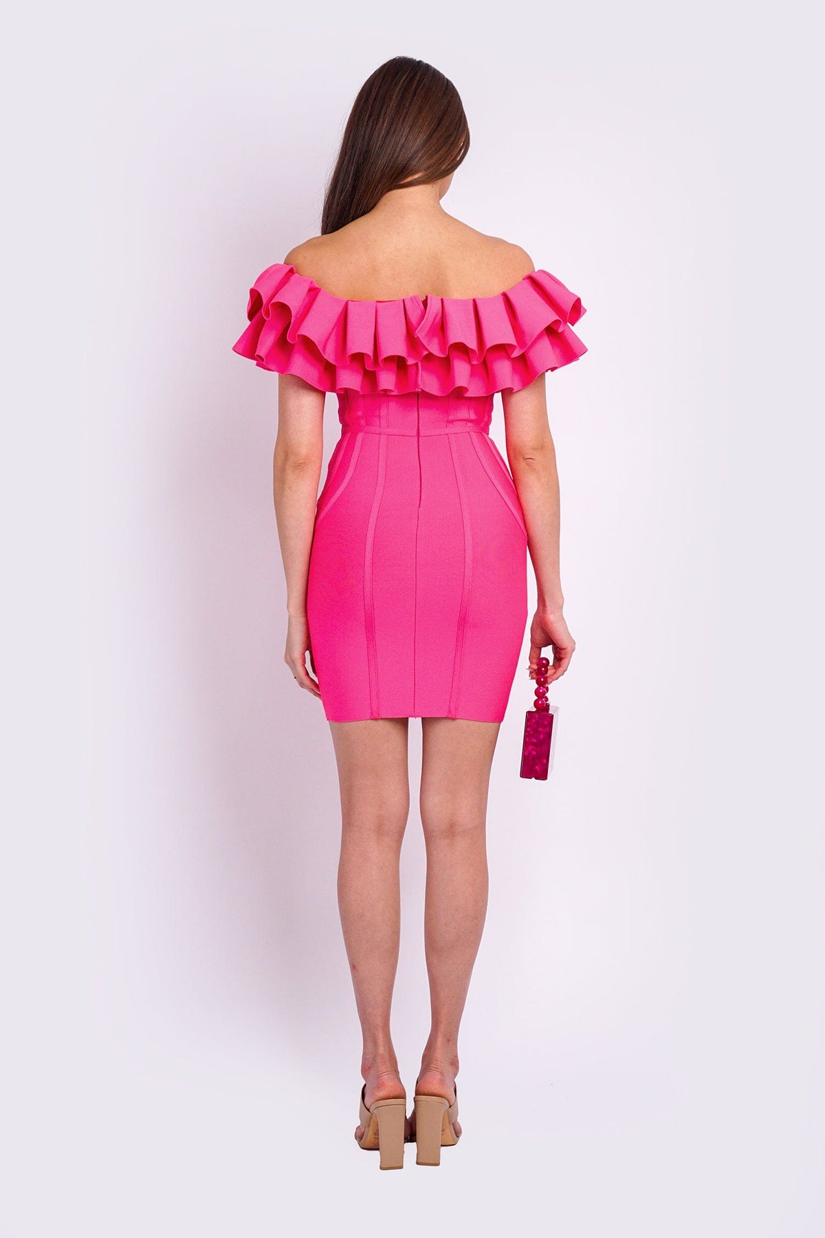 DCD DRESSES Hot Pink Off Shoulder Knit Dress