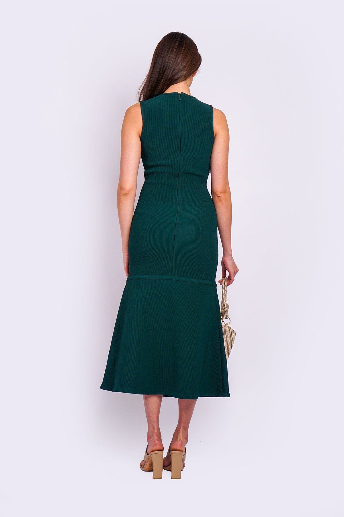 DCD DRESSES Hunter Green Knit Solid Vertical Eyelet Maxi Dress