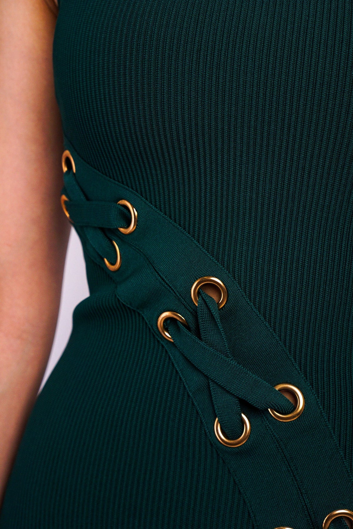 DCD DRESSES Hunter Green Knit Solid Vertical Eyelet Maxi Dress