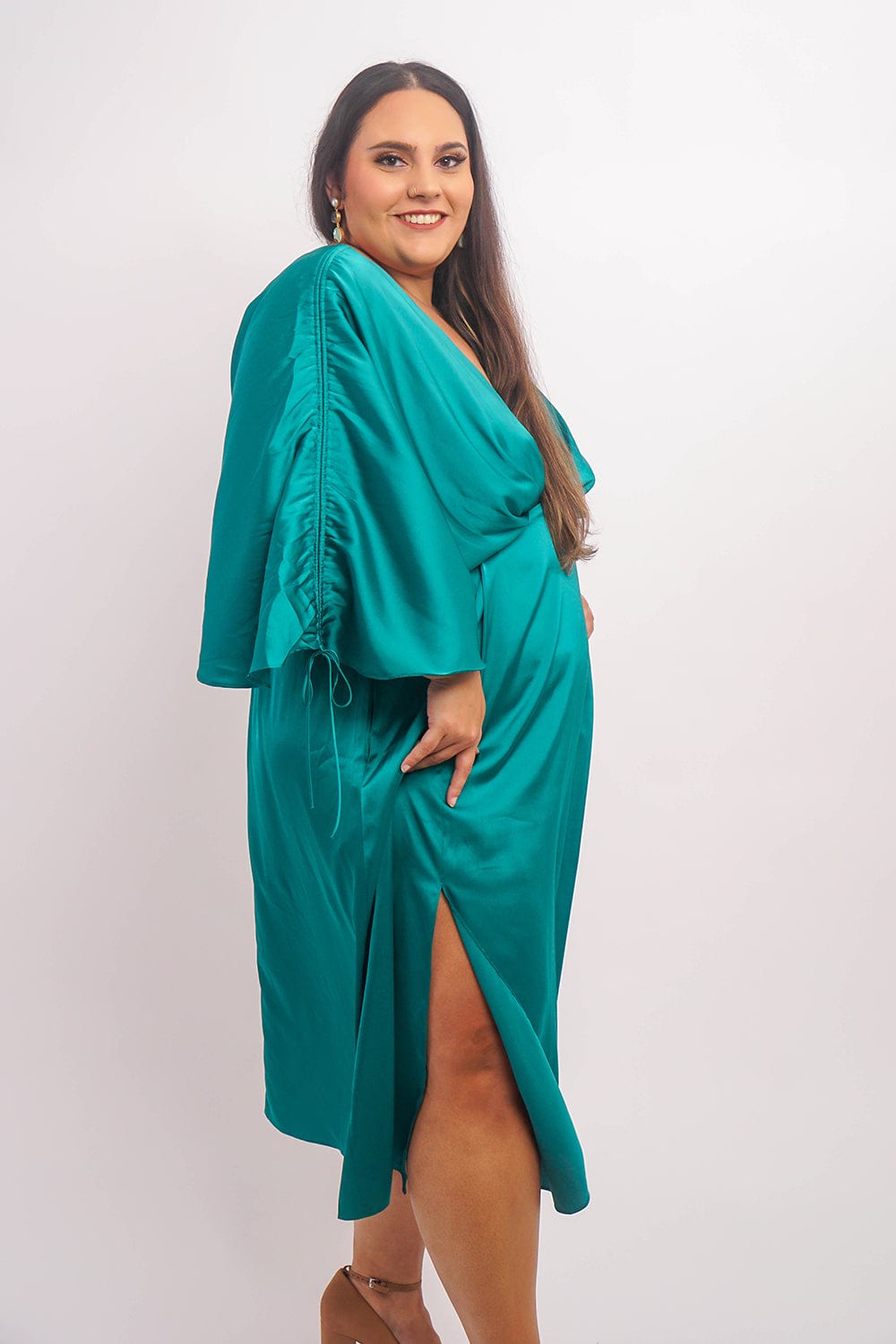 Chloe Dao DRESSES Hunter Green Satin Kasumi Midi Dress