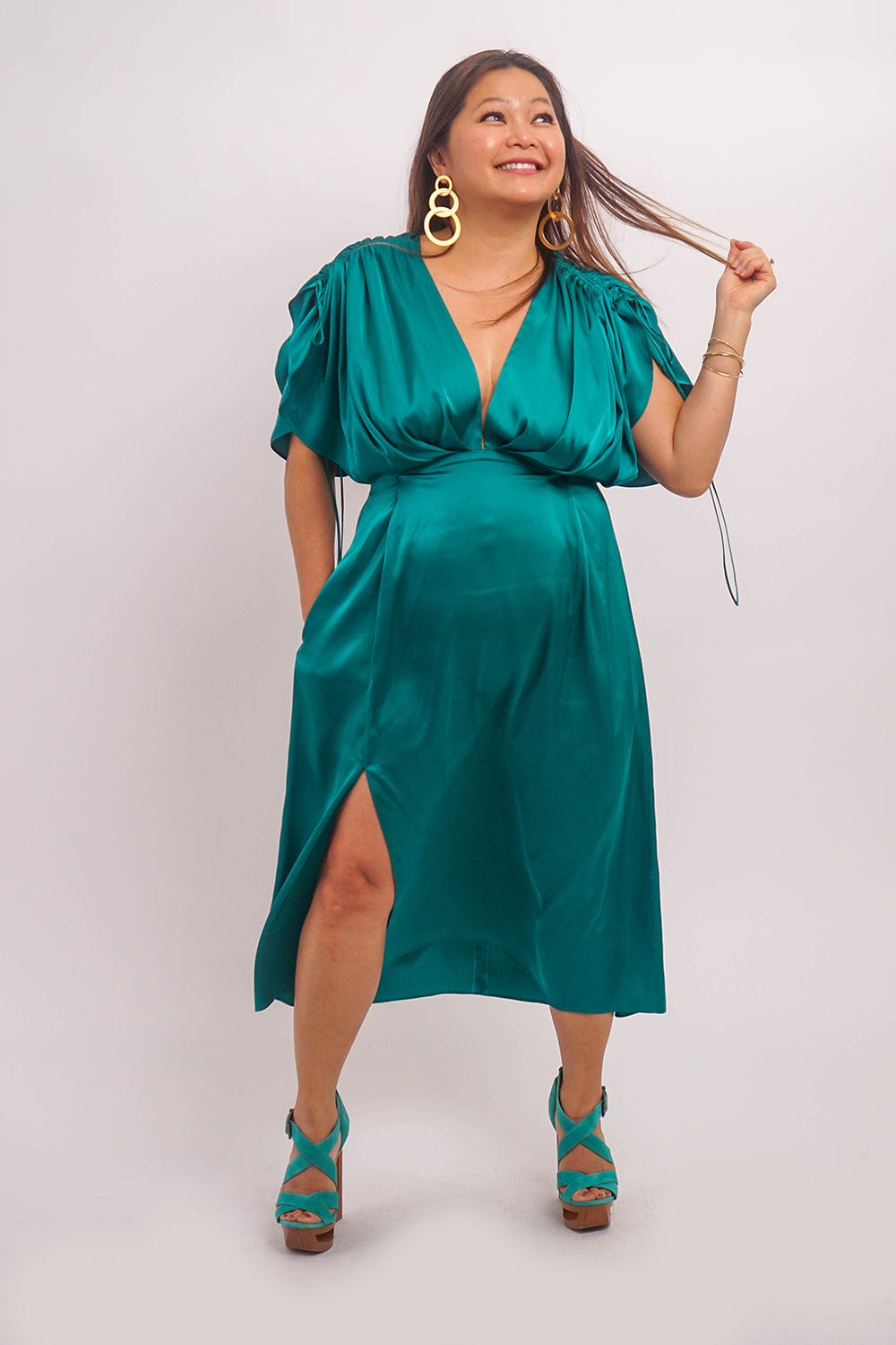 Chloe Dao DRESSES Hunter Green Satin Kasumi Midi Dress