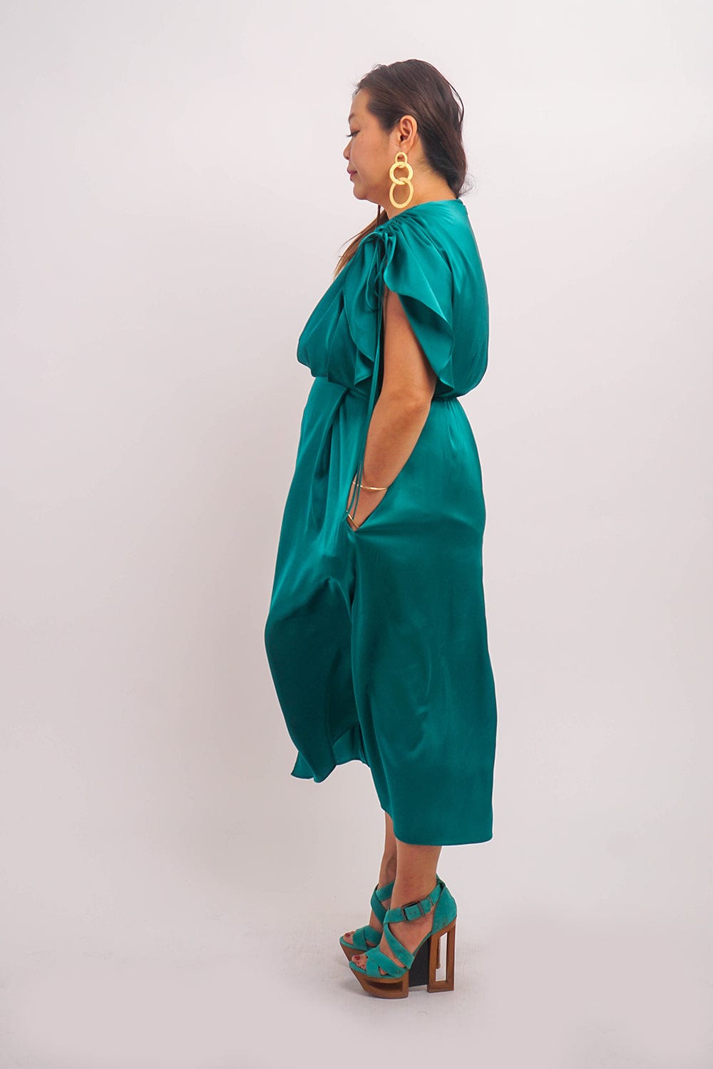 Chloe Dao DRESSES Hunter Green Satin Kasumi Midi Dress