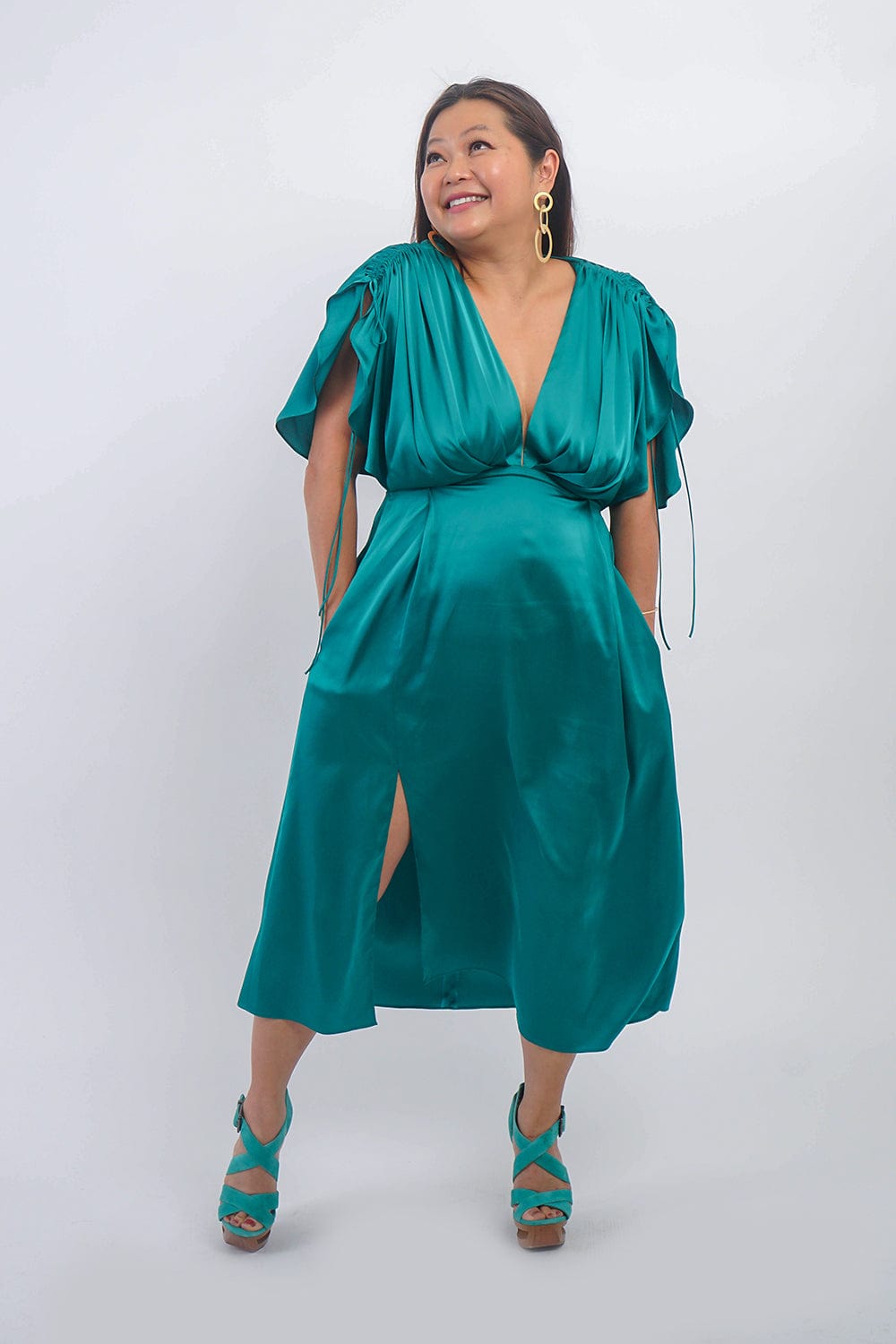 Chloe Dao DRESSES Hunter Green Satin Kasumi Midi Dress