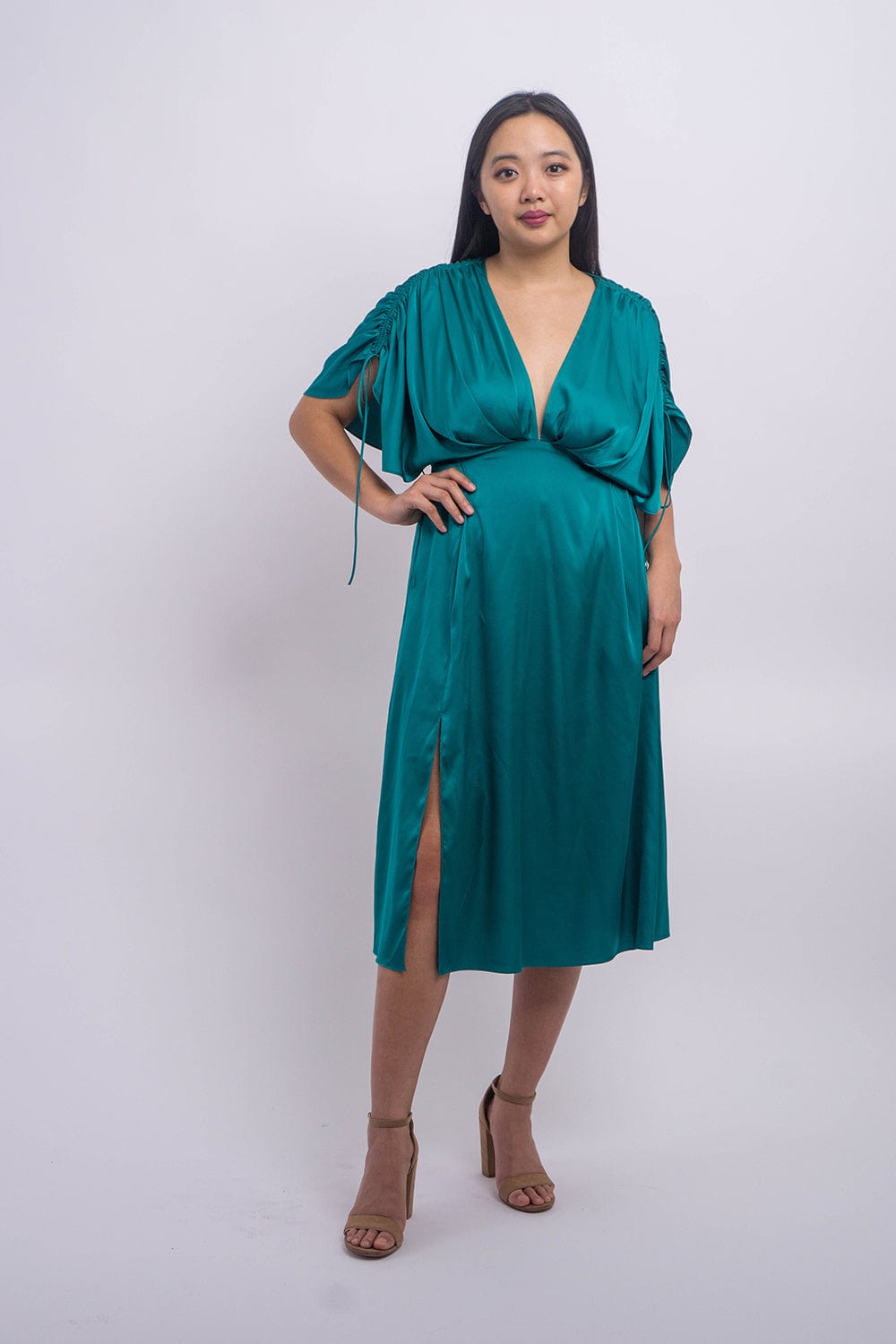 Chloe Dao DRESSES Hunter Green Satin Kasumi Midi Dress