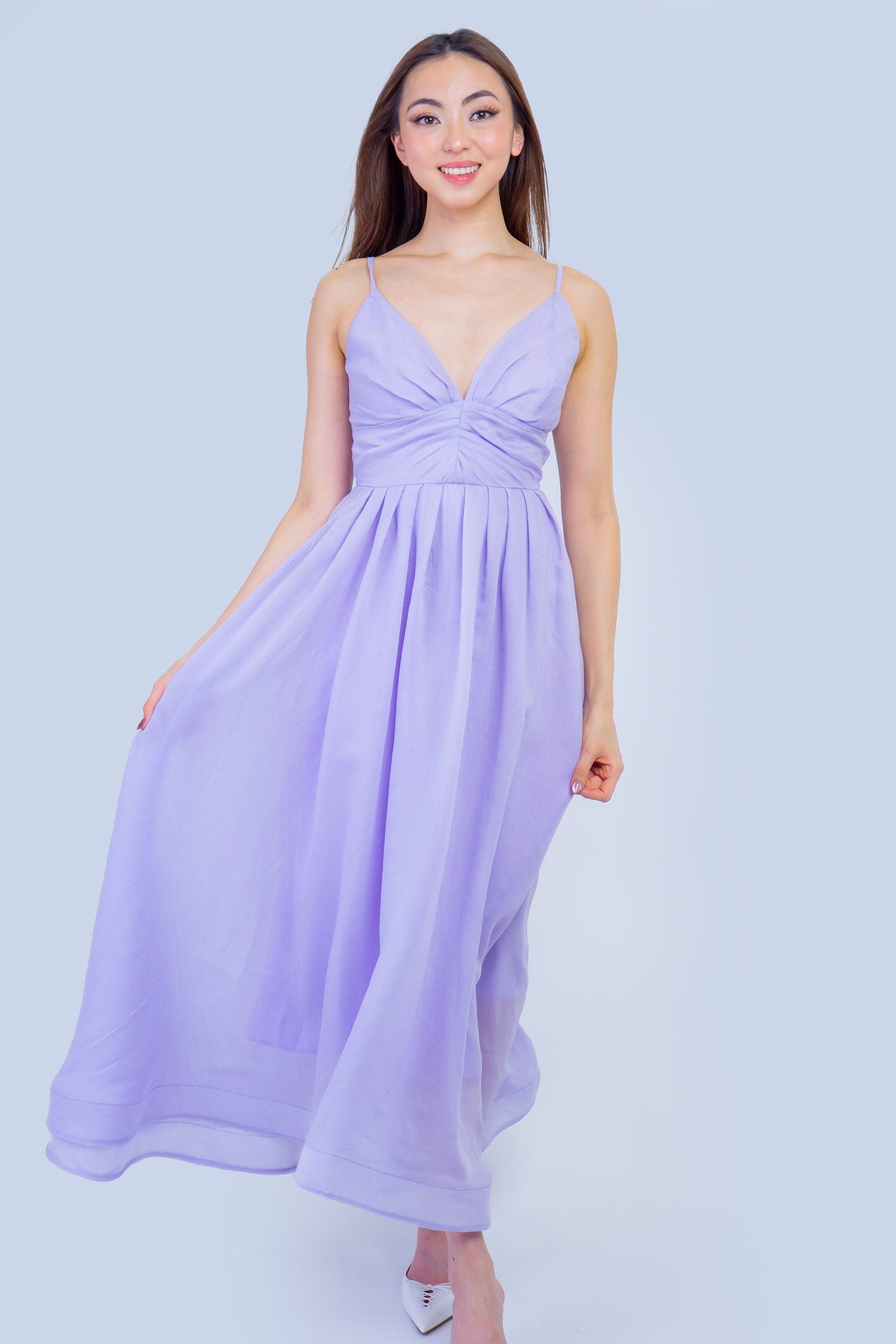 DCD DRESSES Lilac V Neck Linen Midi Dress