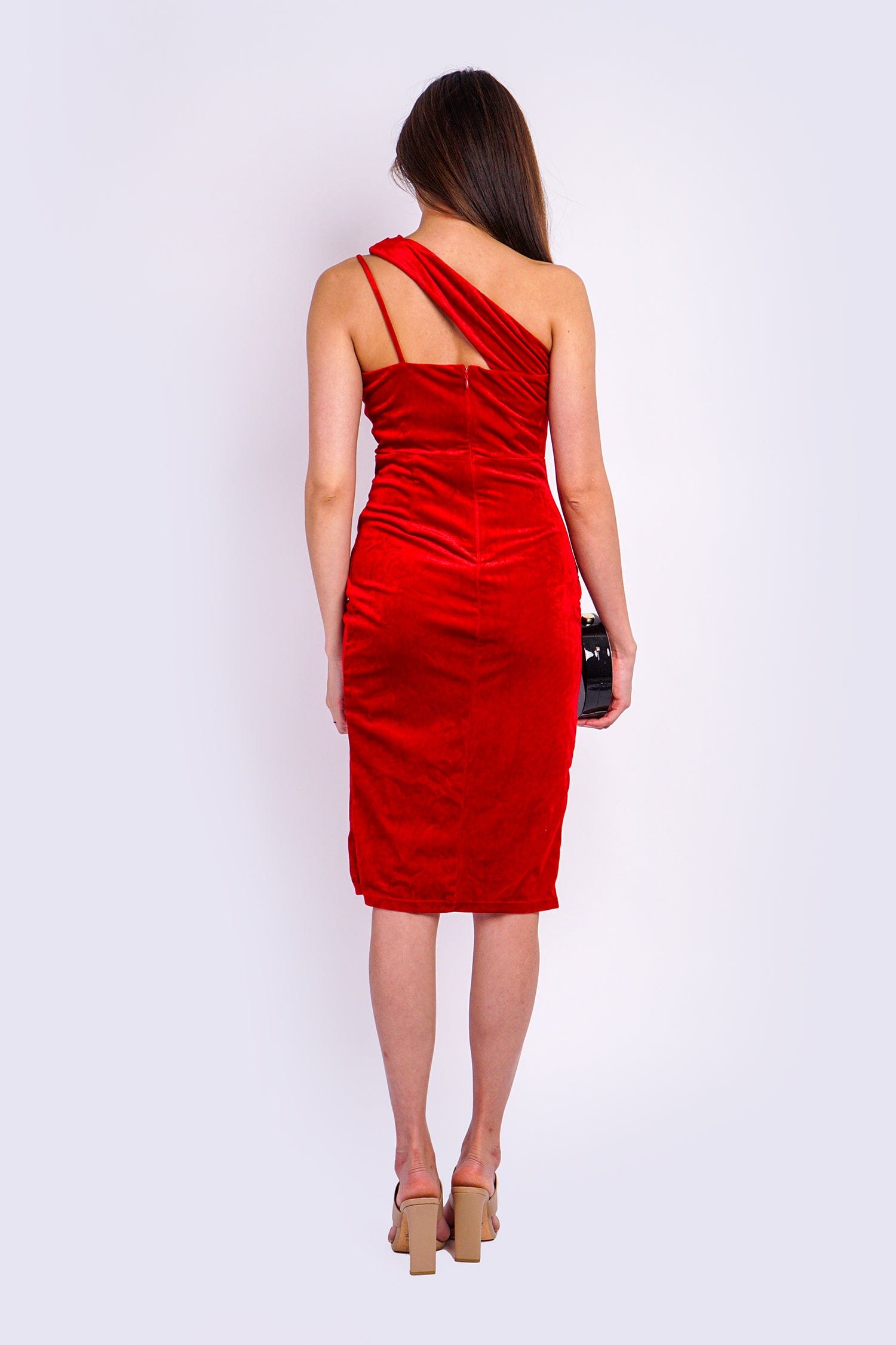 DCD DRESSES Lipstick Red One Shld Velvet Dress